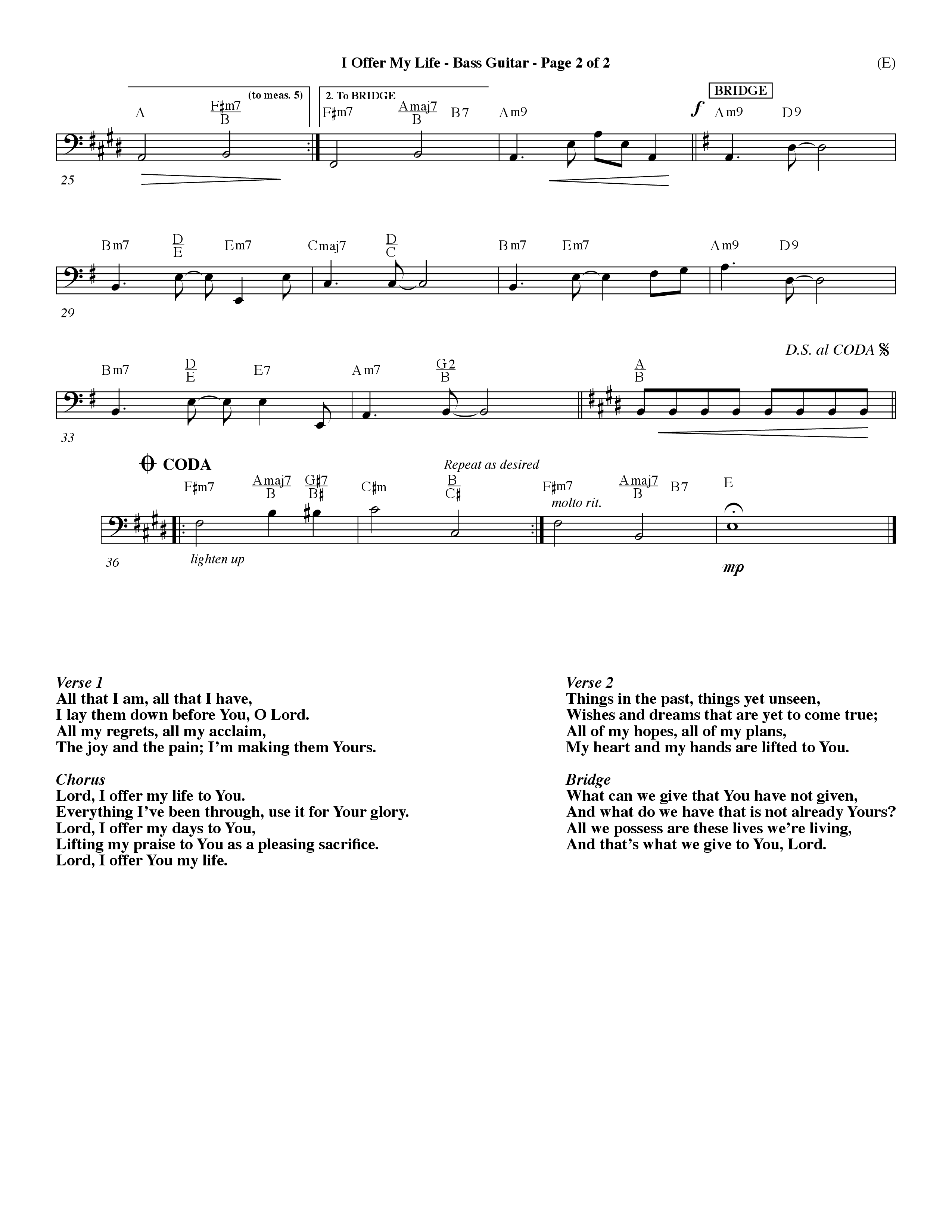 I Offer My Life (Choral Anthem SATB) Bass Guitar (Word Music Choral / Orch. Dave Williamson)