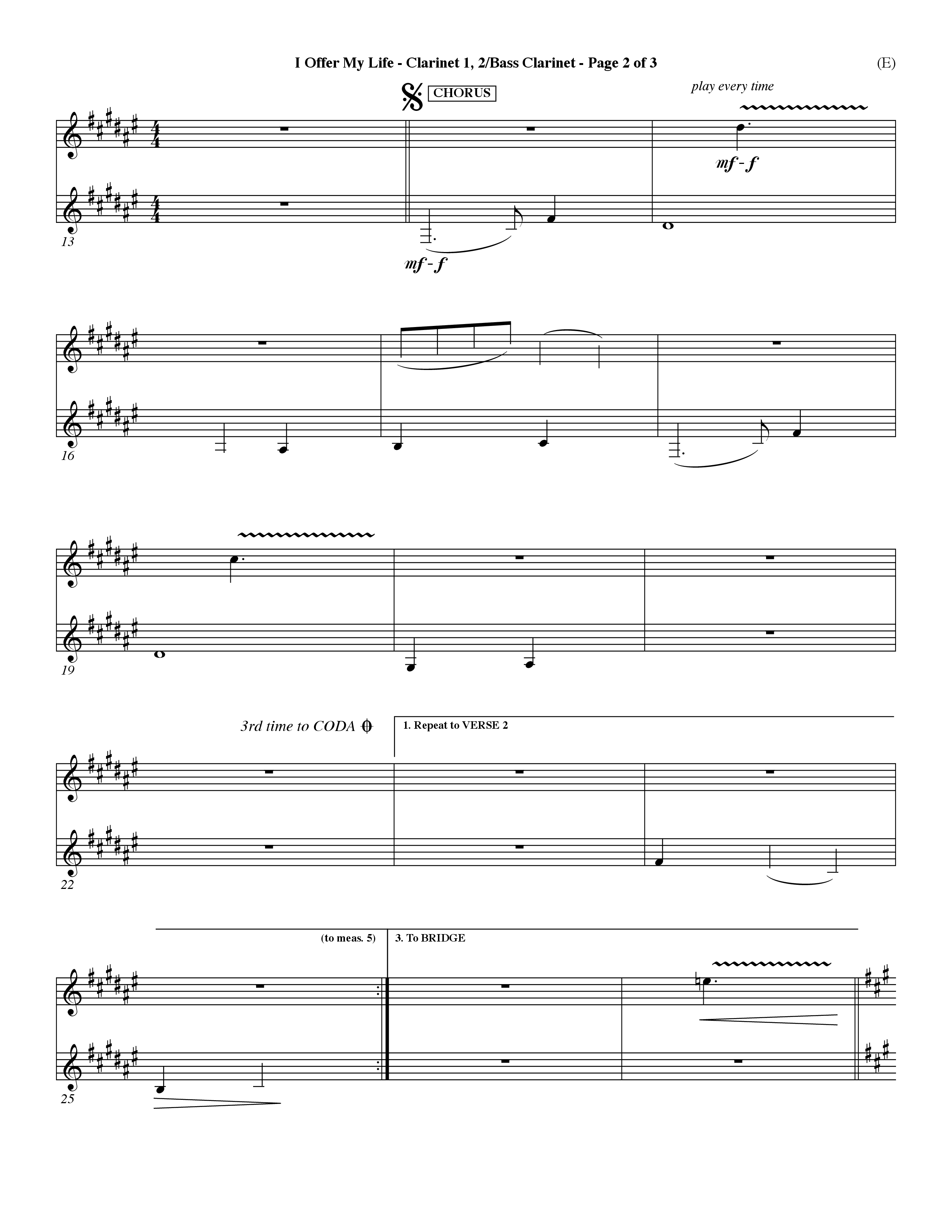 I Offer My Life (Choral Anthem SATB) Clarinet 1/2, Bass Clarinet (Word Music Choral / Orch. Dave Williamson)