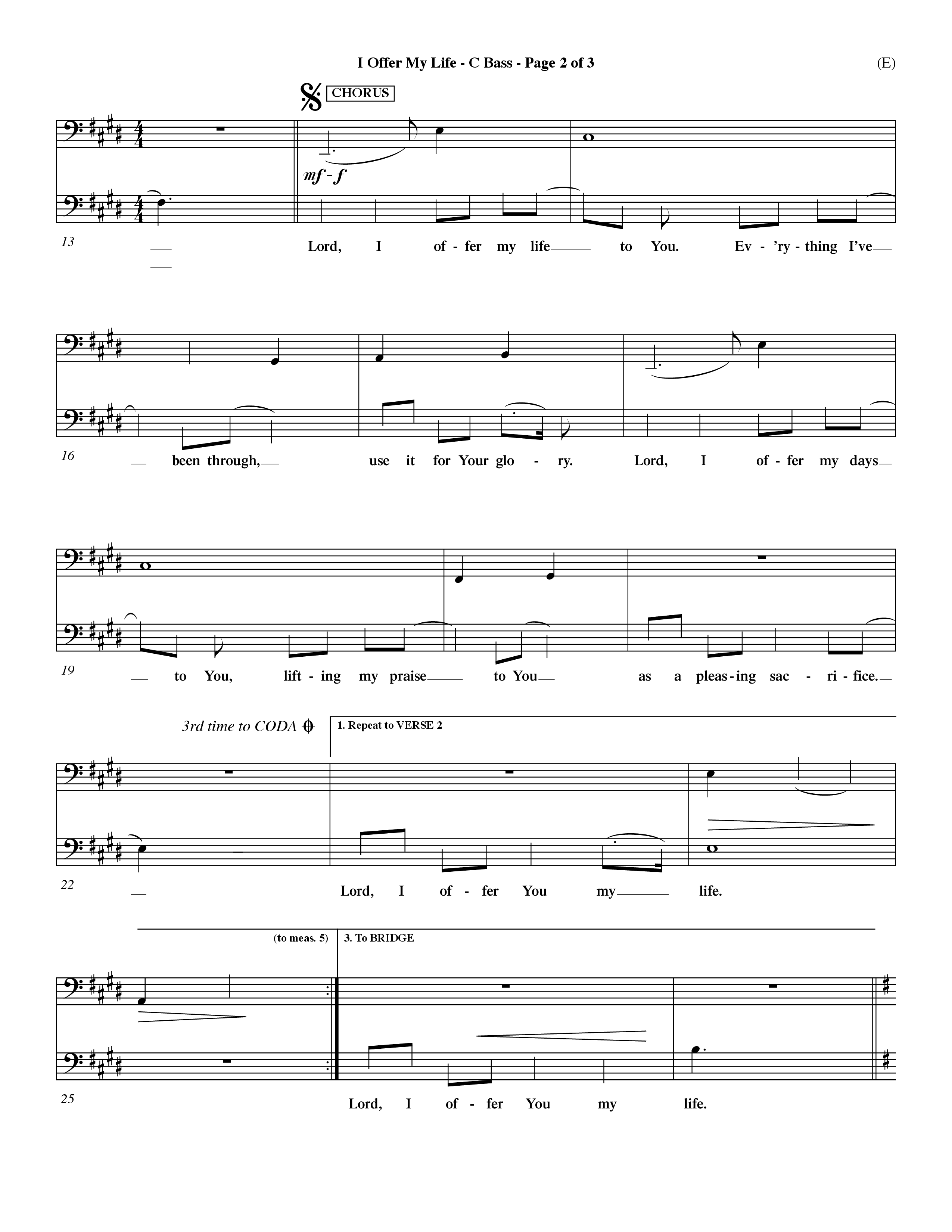 I Offer My Life (Choral Anthem SATB) Contrabass (Word Music Choral / Orch. Dave Williamson)