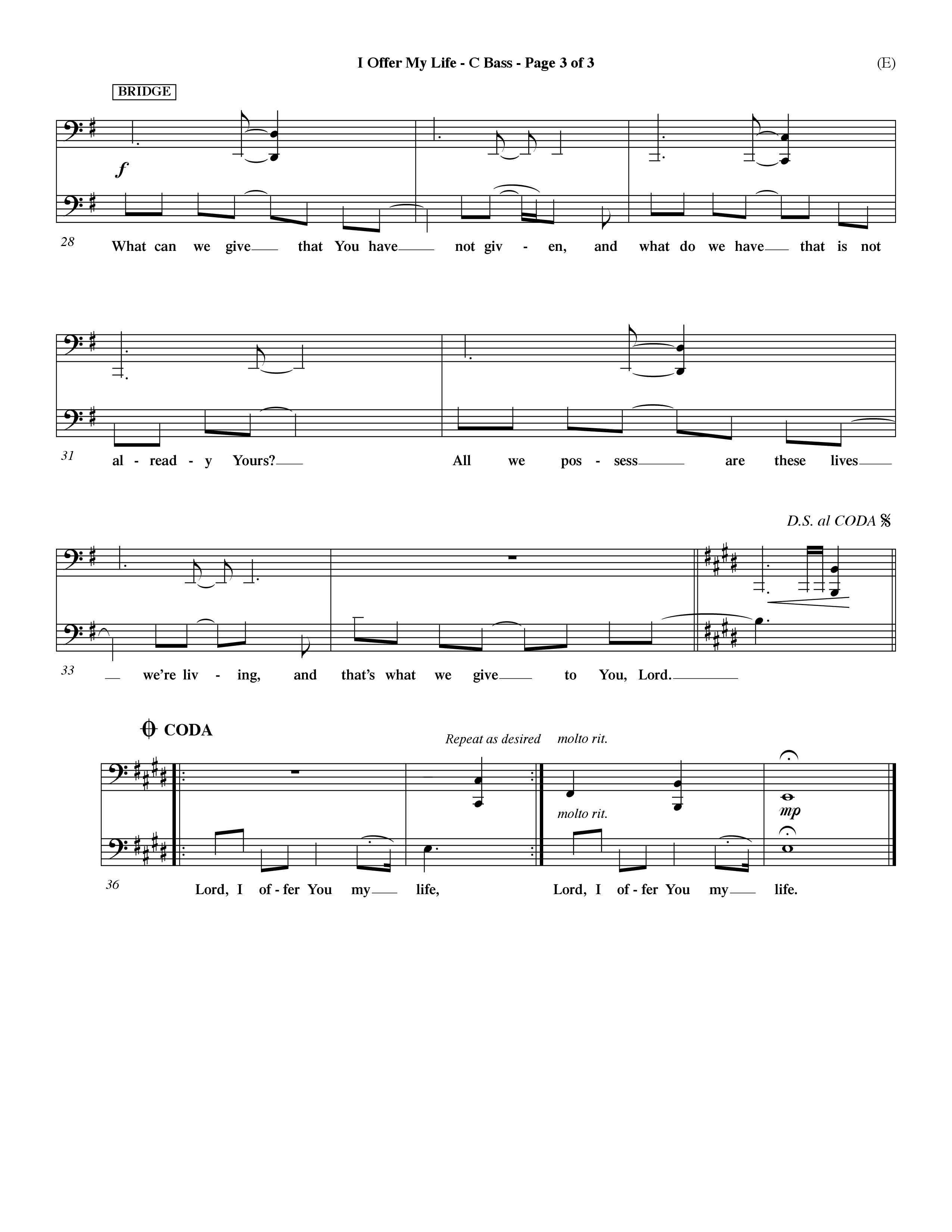 I Offer My Life (Choral Anthem SATB) Contrabass (Word Music Choral / Orch. Dave Williamson)