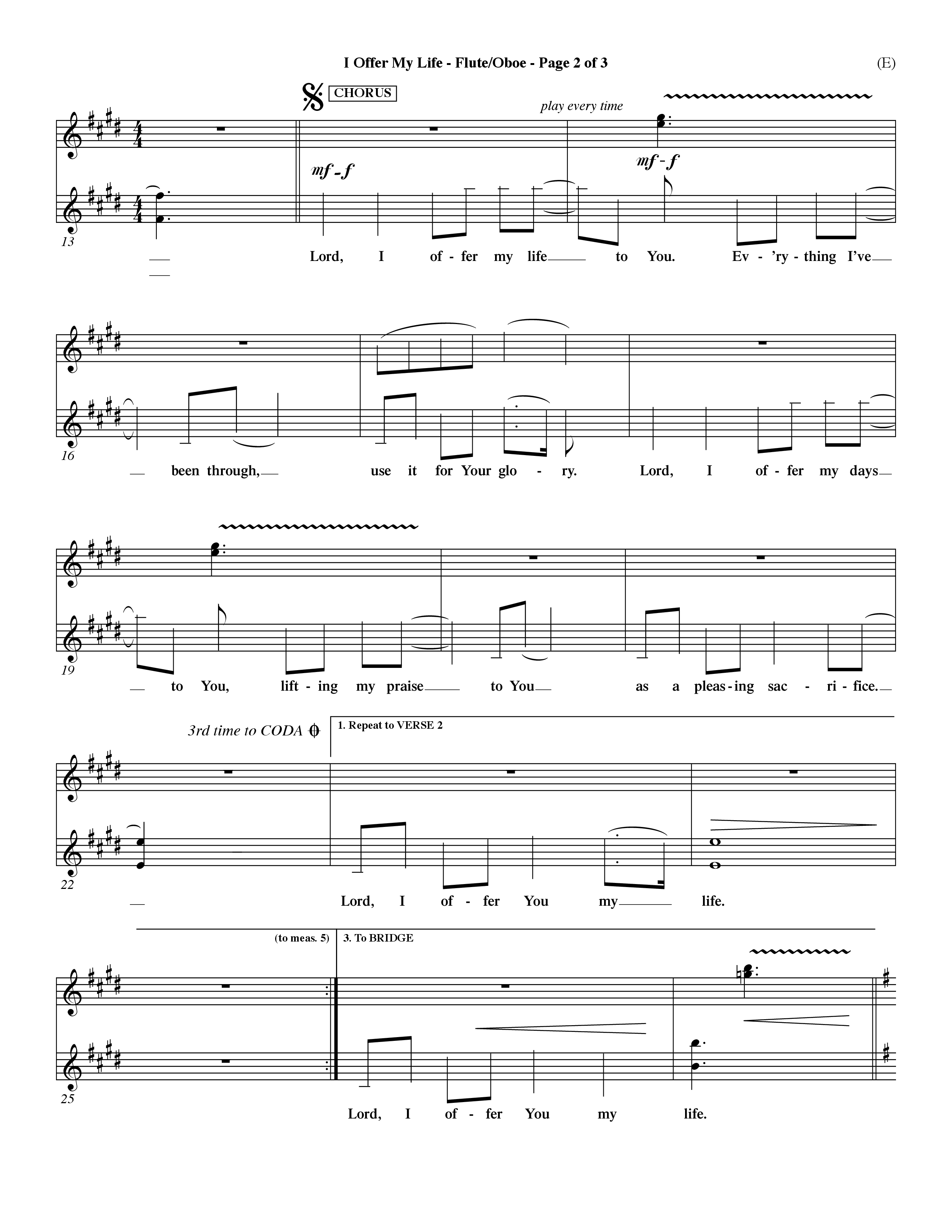 I Offer My Life (Choral Anthem SATB) Flute/Oboe (Word Music Choral / Orch. Dave Williamson)