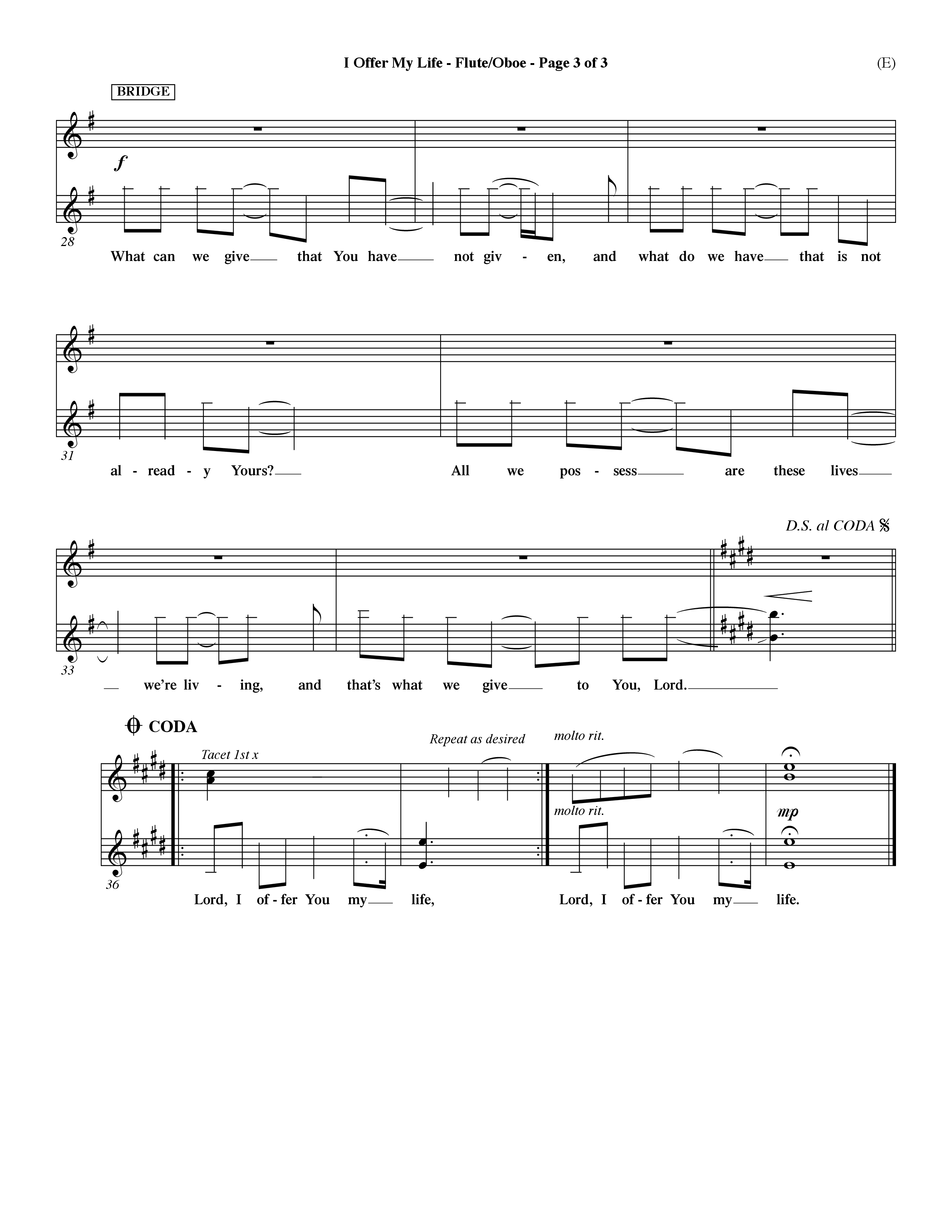 I Offer My Life (Choral Anthem SATB) Flute/Oboe (Word Music Choral / Orch. Dave Williamson)