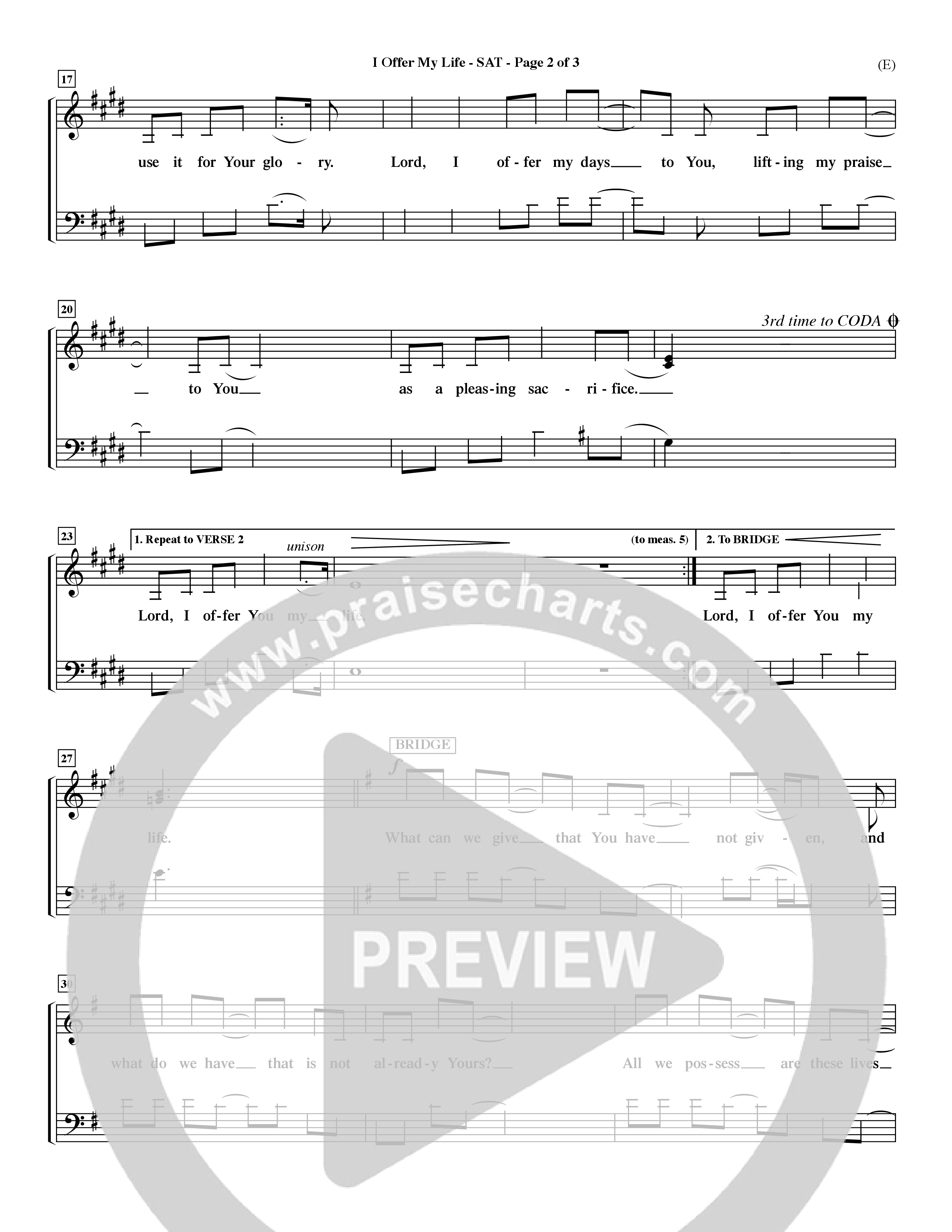 I Offer My Life (Choral Anthem SATB) Lead Sheet (SAT) (Word Music Choral / Orch. Dave Williamson)