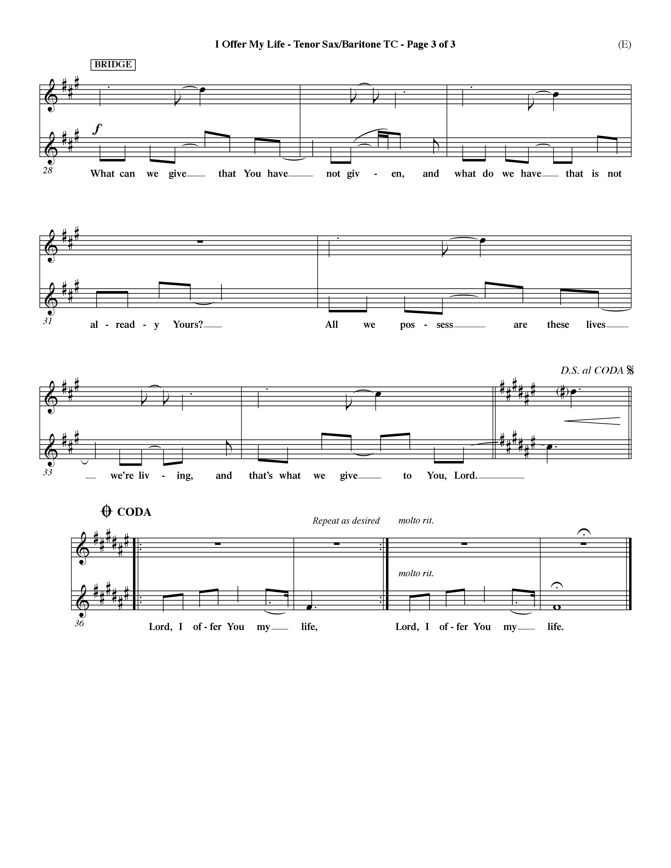 I Offer My Life (Choral Anthem SATB) Tenor Sax/Baritone T.C. (Word Music Choral / Orch. Dave Williamson)