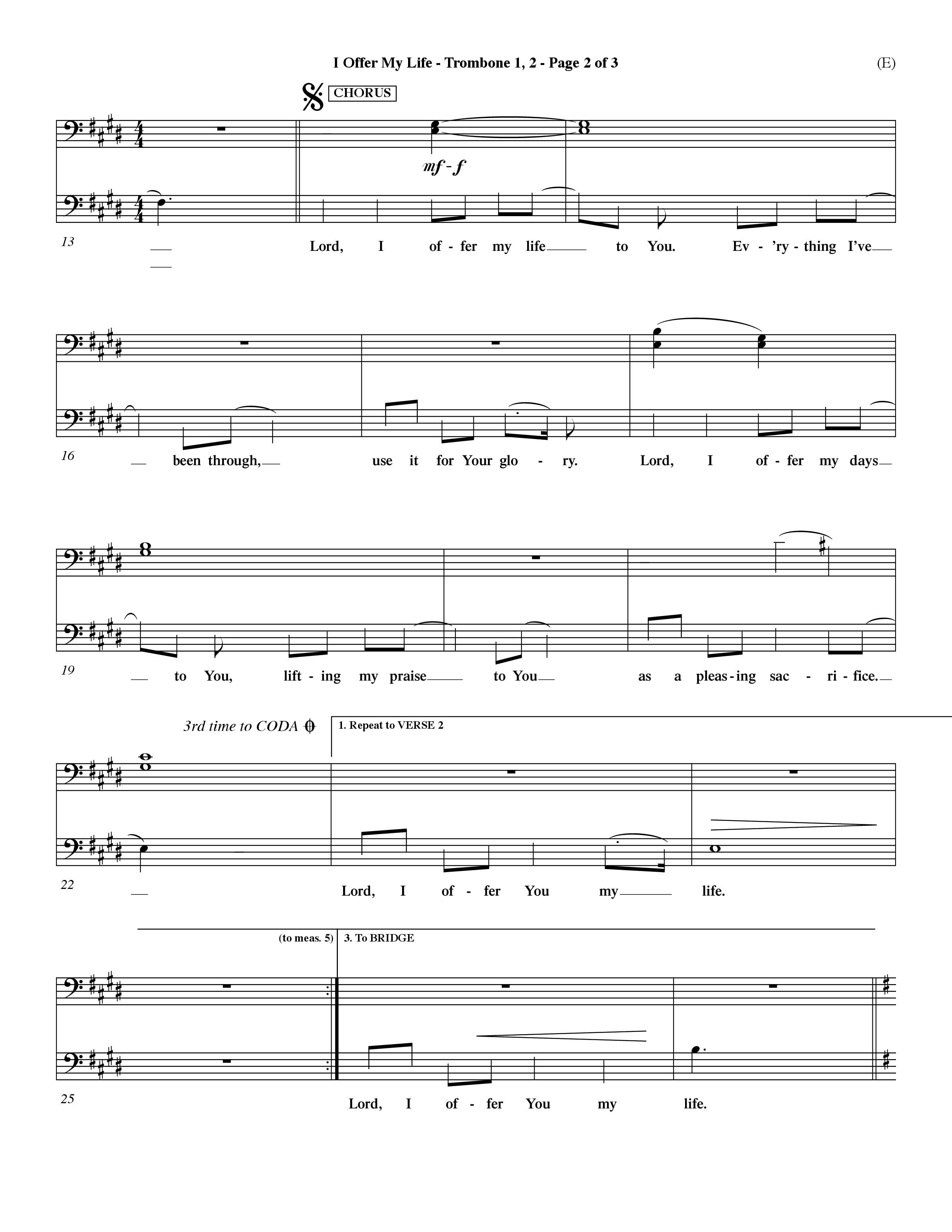 I Offer My Life (Choral Anthem SATB) Trombone 1/2 (Word Music Choral / Orch. Dave Williamson)
