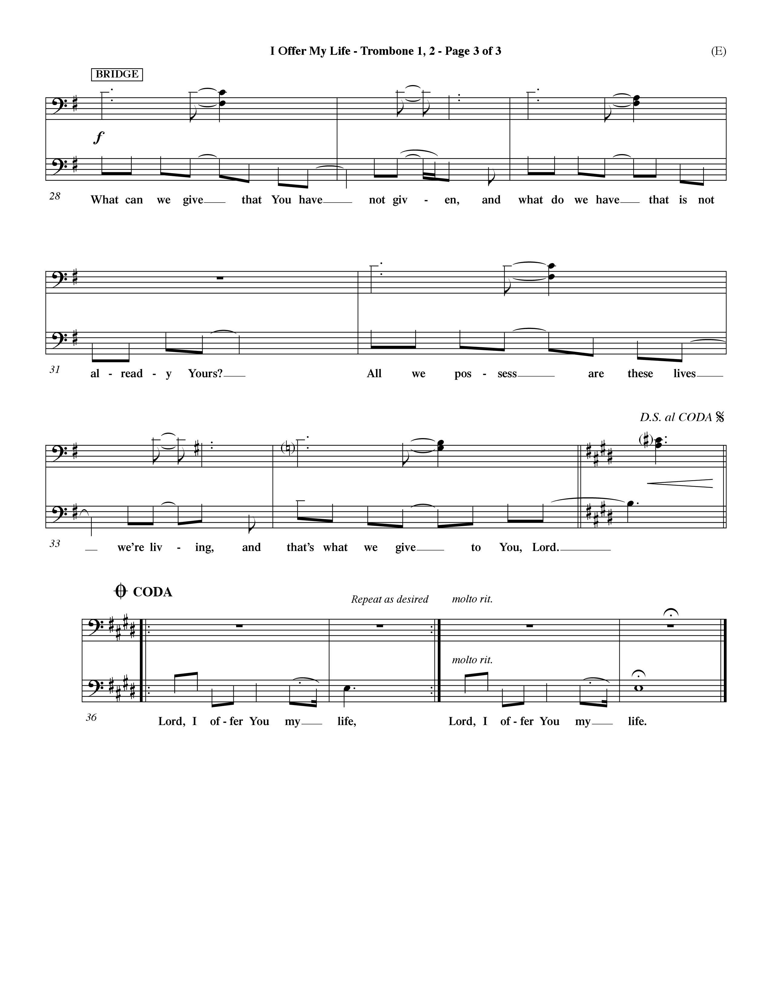 I Offer My Life (Choral Anthem SATB) Trombone 1/2 (Word Music Choral / Orch. Dave Williamson)