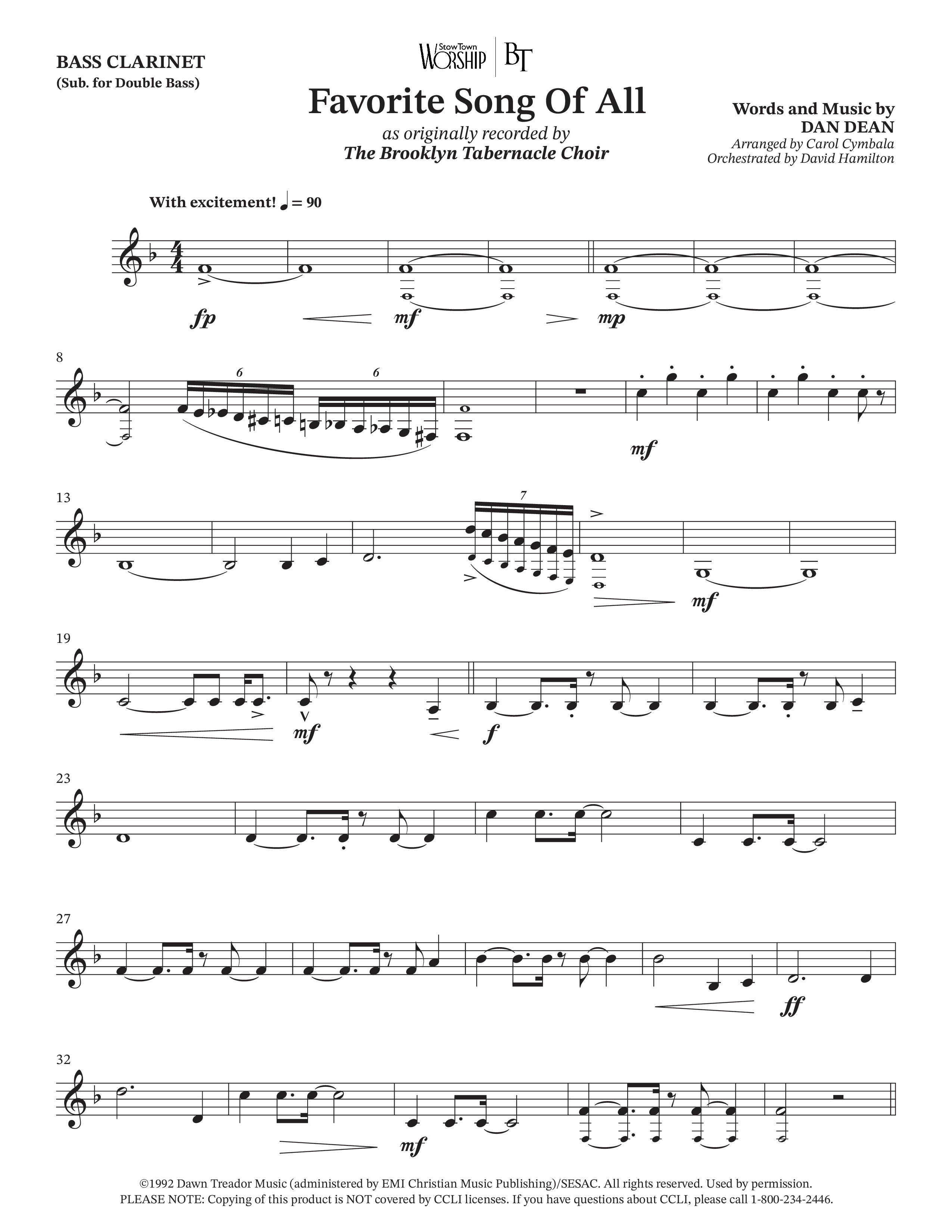 Favorite Song Of All (Choral Anthem SATB) Bass Clarinet (The Brooklyn Tabernacle Choir / Arr. Carol Cymbala / Orch. David Hamilton)