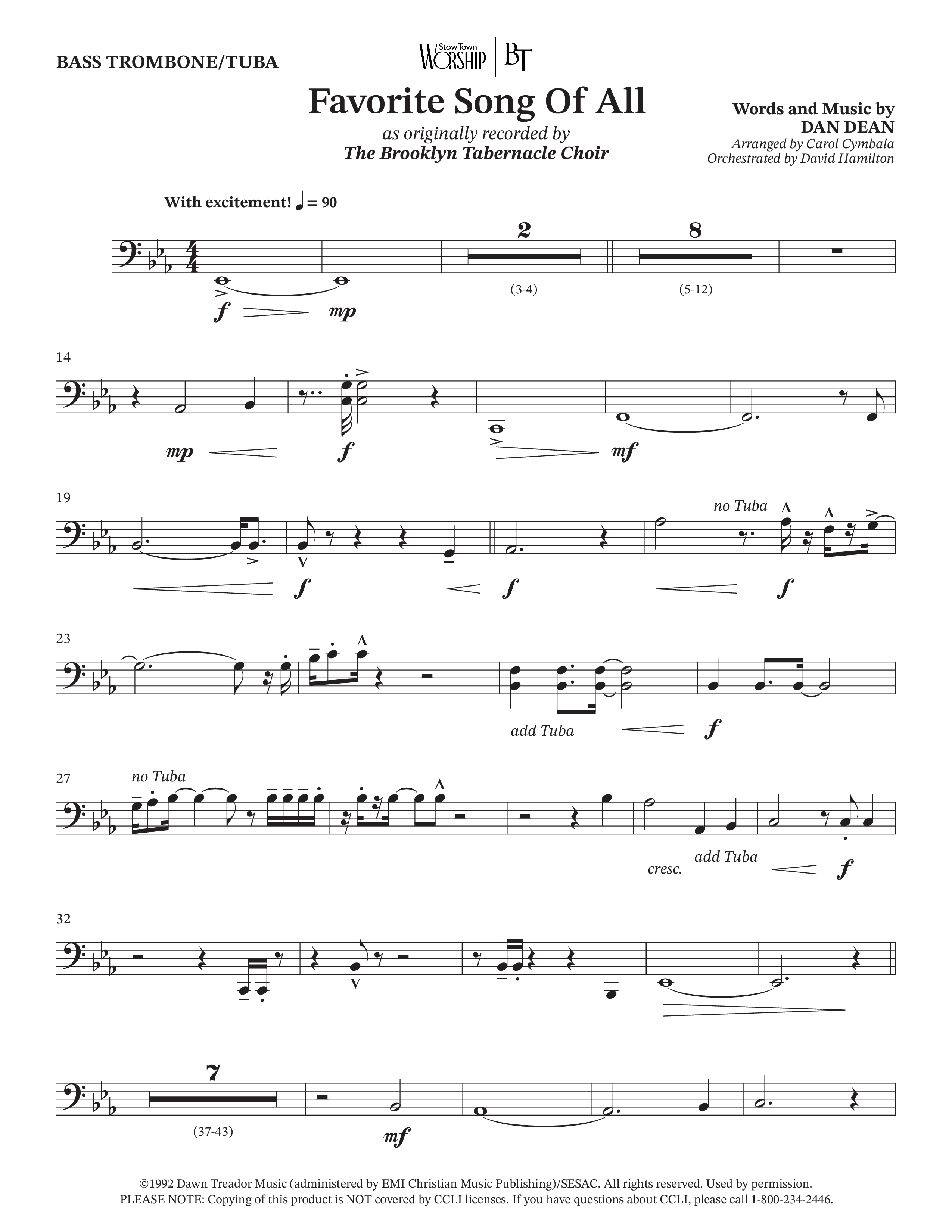 Favorite Song Of All (Choral Anthem SATB) Bass Trombone (The Brooklyn Tabernacle Choir / Arr. Carol Cymbala / Orch. David Hamilton)