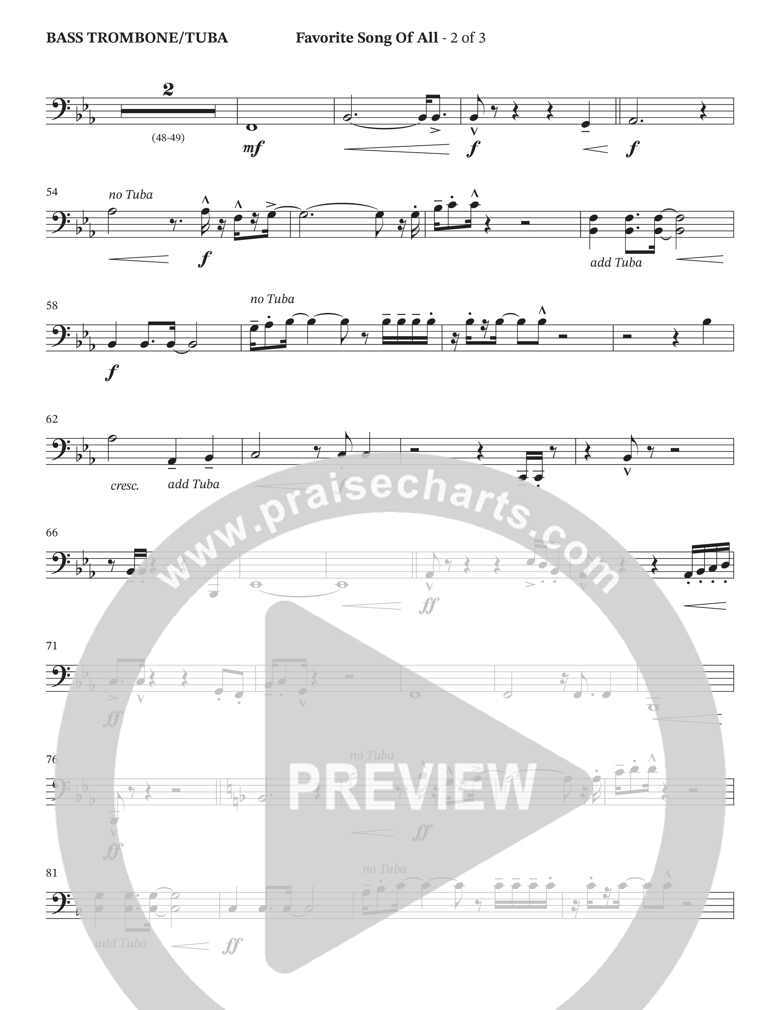 Favorite Song Of All (Choral Anthem SATB) Bass Trombone (The Brooklyn Tabernacle Choir / Arr. Carol Cymbala / Orch. David Hamilton)