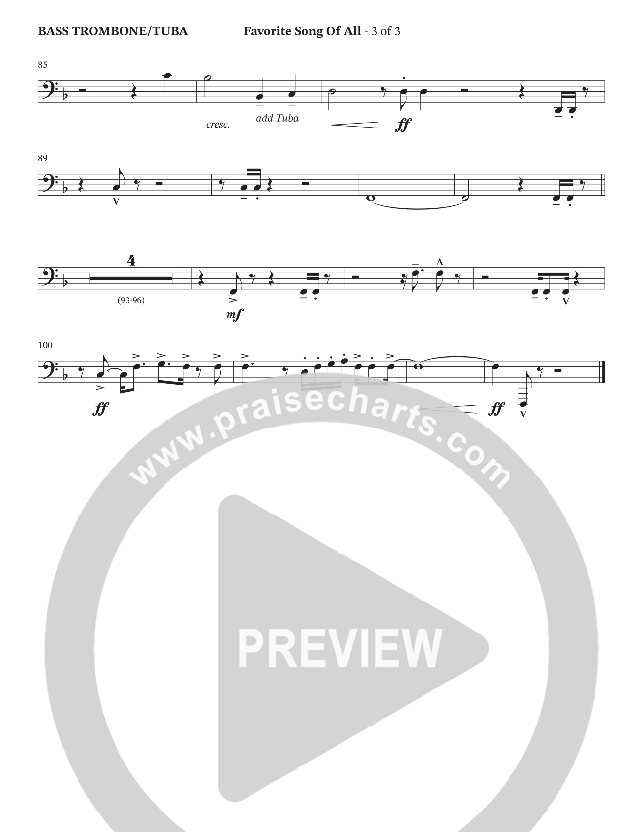 Favorite Song Of All (Choral Anthem SATB) Bass Trombone (The Brooklyn Tabernacle Choir / Arr. Carol Cymbala / Orch. David Hamilton)