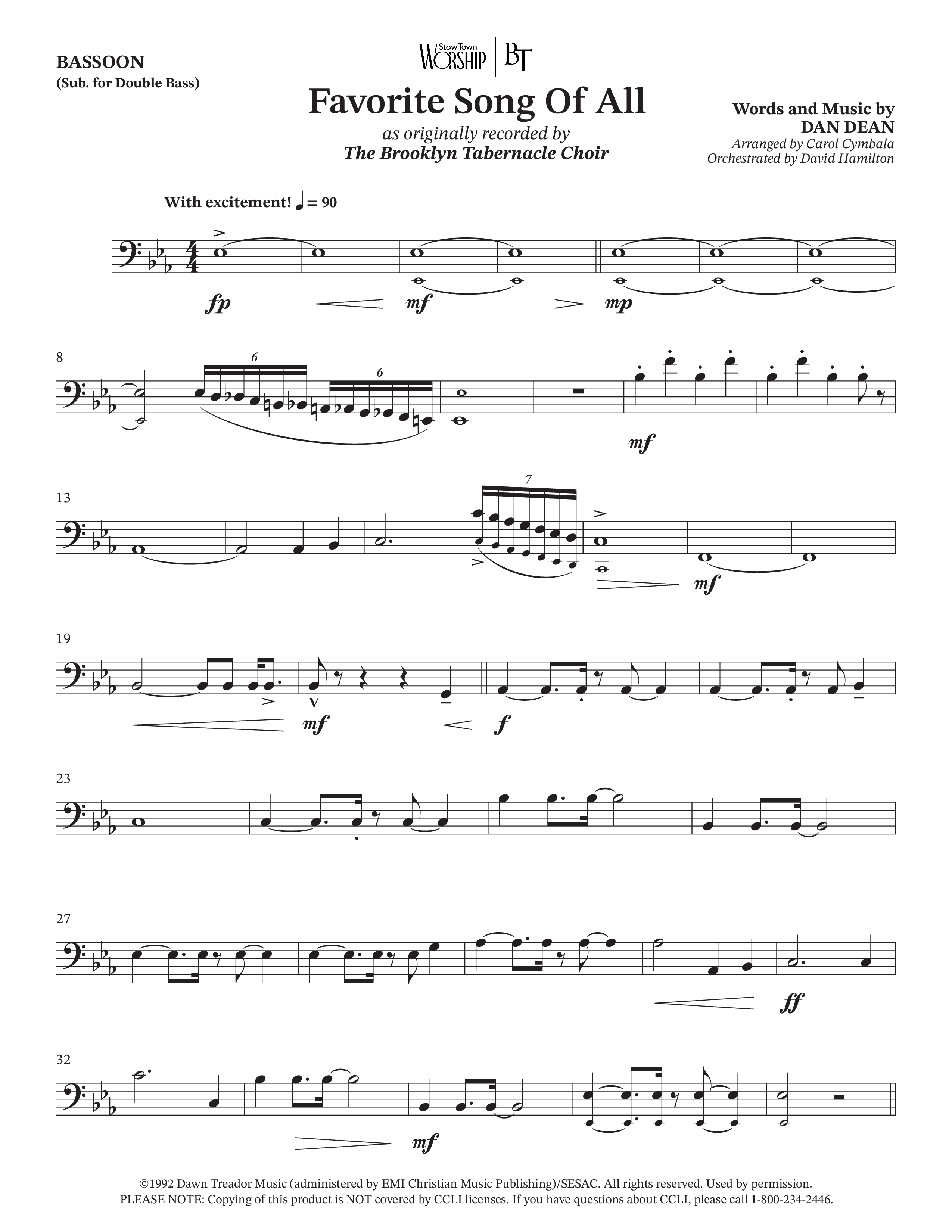 Favorite Song Of All (Choral Anthem SATB) Bassoon (The Brooklyn Tabernacle Choir / Arr. Carol Cymbala / Orch. David Hamilton)