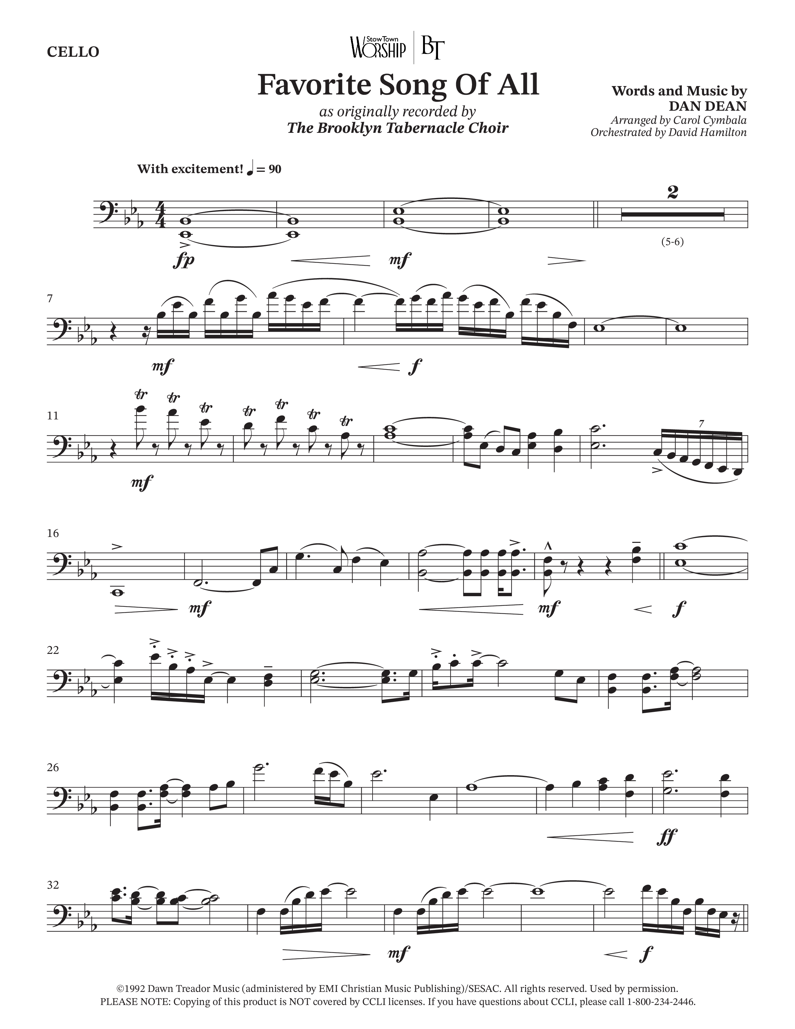 Favorite Song Of All (Choral Anthem SATB) Cello (The Brooklyn Tabernacle Choir / Arr. Carol Cymbala / Orch. David Hamilton)