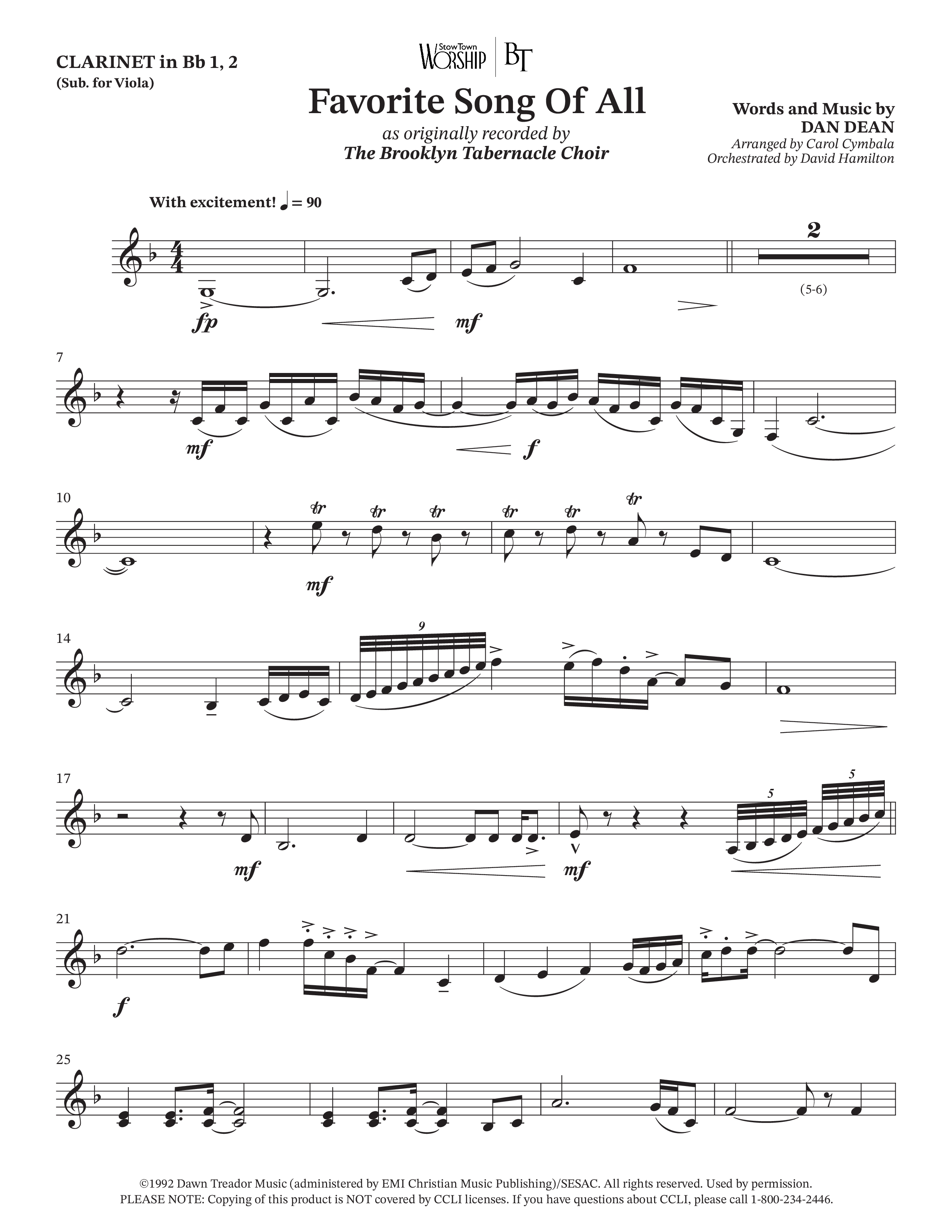 Favorite Song Of All (Choral Anthem SATB) Clarinet 1/2 (The Brooklyn Tabernacle Choir / Arr. Carol Cymbala / Orch. David Hamilton)