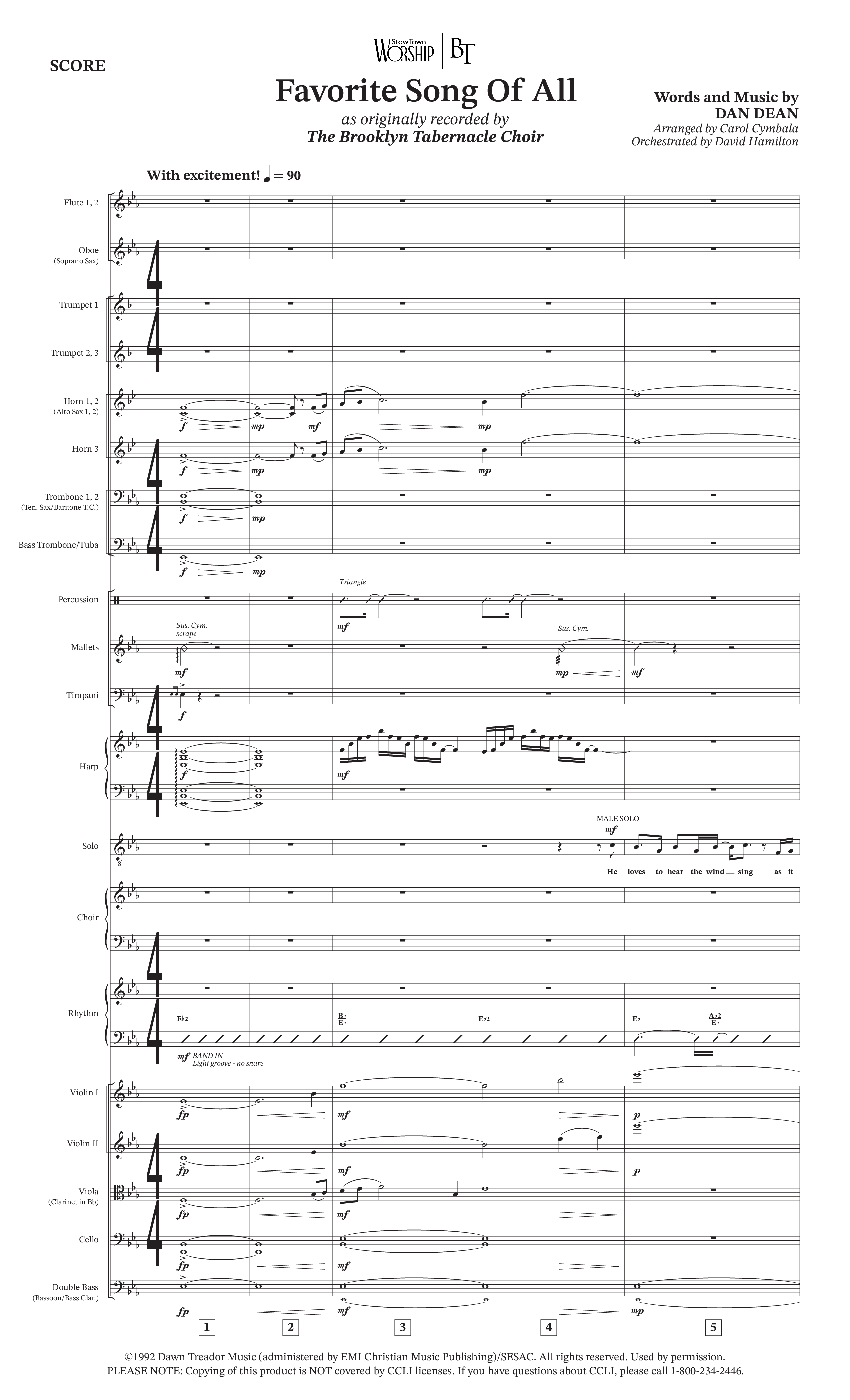 Favorite Song Of All (Choral Anthem SATB) Orchestration (The Brooklyn Tabernacle Choir / Arr. Carol Cymbala / Orch. David Hamilton)