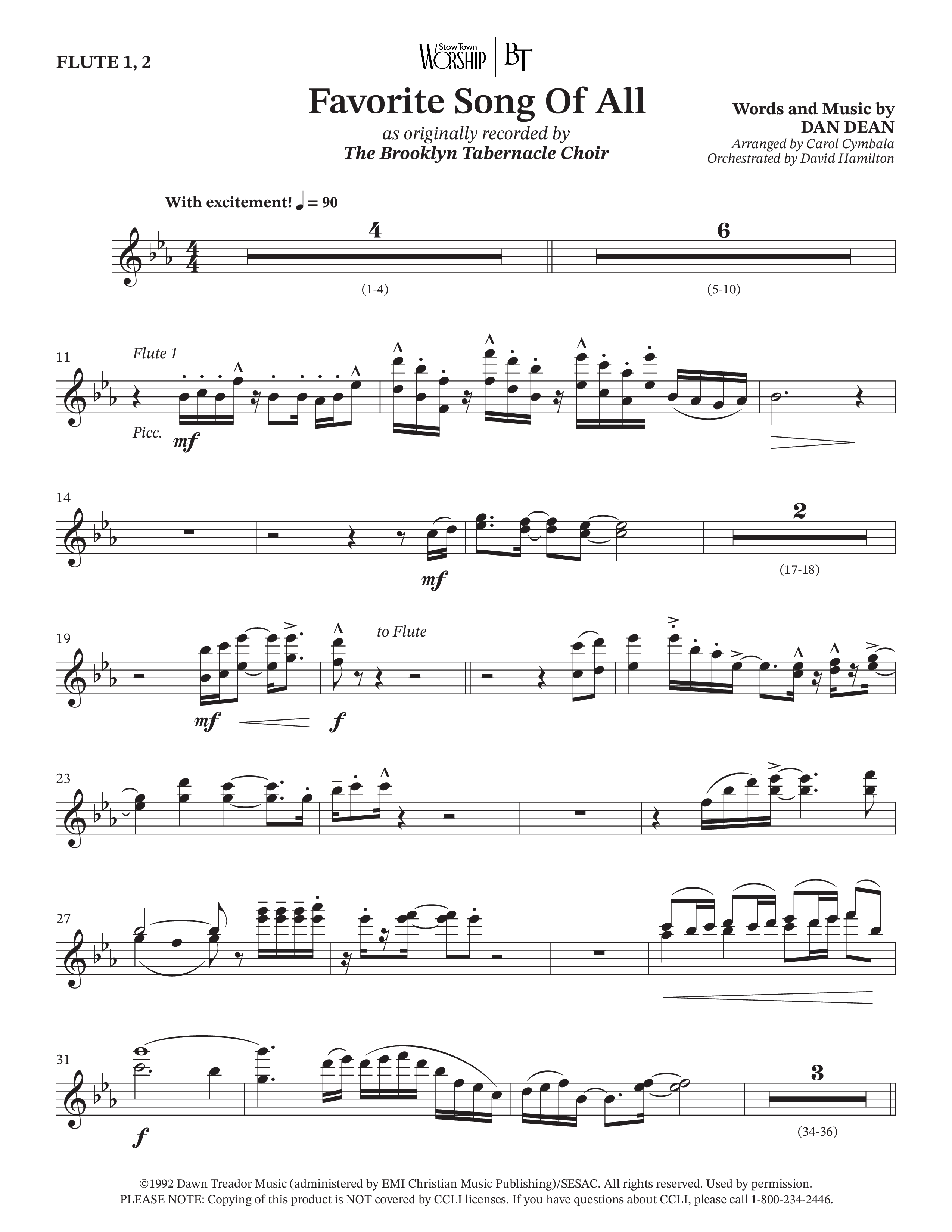 Favorite Song Of All (Choral Anthem SATB) Flute 1/2 (The Brooklyn Tabernacle Choir / Arr. Carol Cymbala / Orch. David Hamilton)