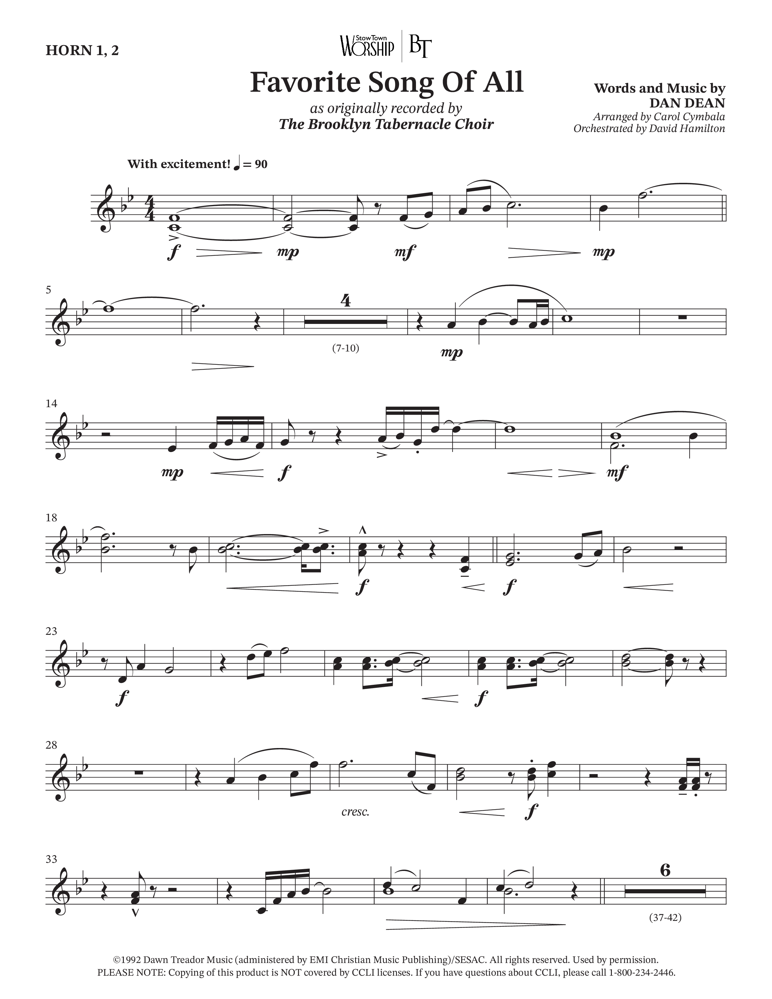 Favorite Song Of All (Choral Anthem SATB) French Horn 1/2 (The Brooklyn Tabernacle Choir / Arr. Carol Cymbala / Orch. David Hamilton)