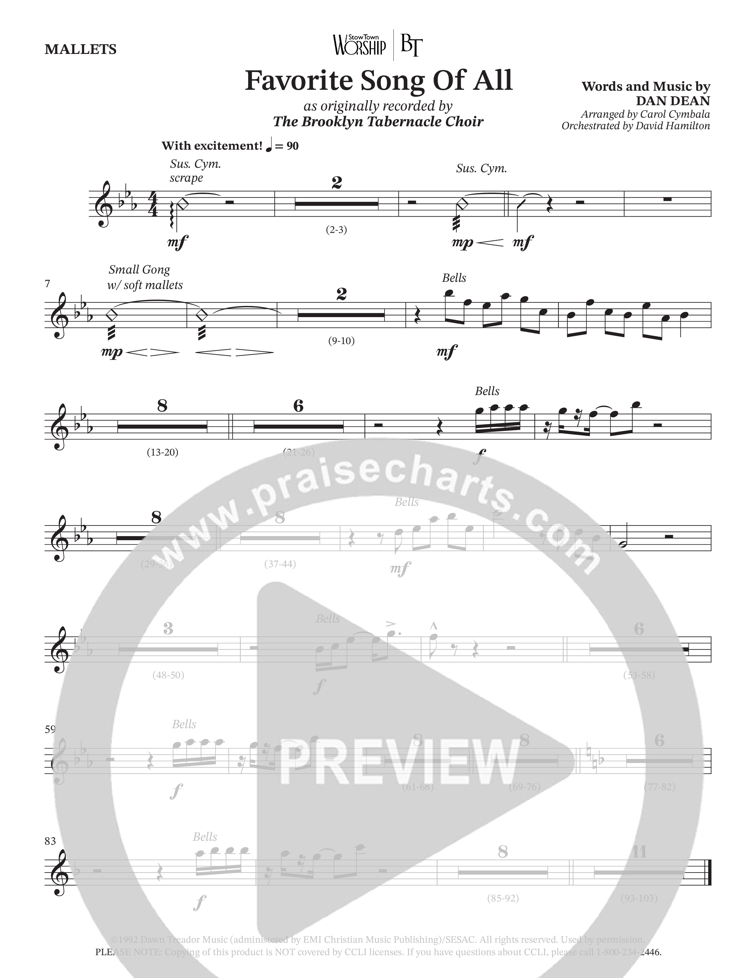 Favorite Song Of All (Choral Anthem SATB) Mallets (The Brooklyn Tabernacle Choir / Arr. Carol Cymbala / Orch. David Hamilton)