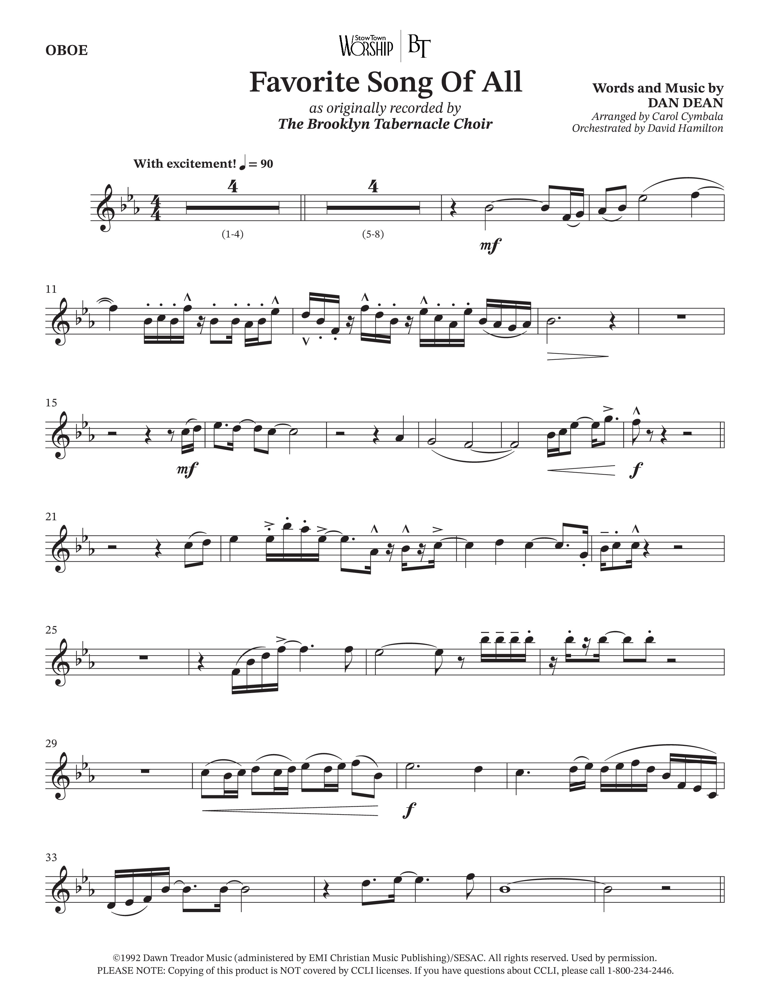 Favorite Song Of All (Choral Anthem SATB) Oboe (The Brooklyn Tabernacle Choir / Arr. Carol Cymbala / Orch. David Hamilton)