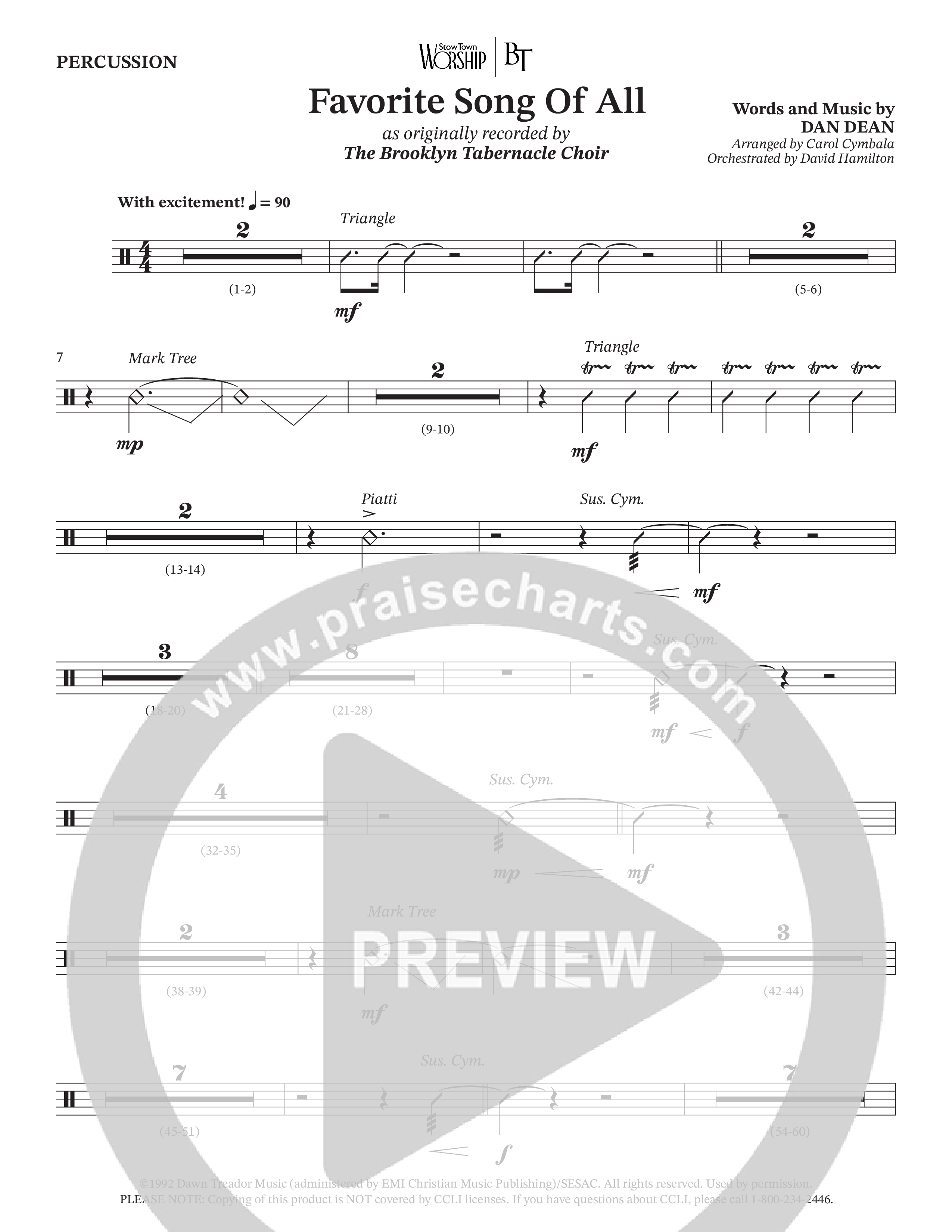 Favorite Song Of All (Choral Anthem SATB) Percussion (The Brooklyn Tabernacle Choir / Arr. Carol Cymbala / Orch. David Hamilton)