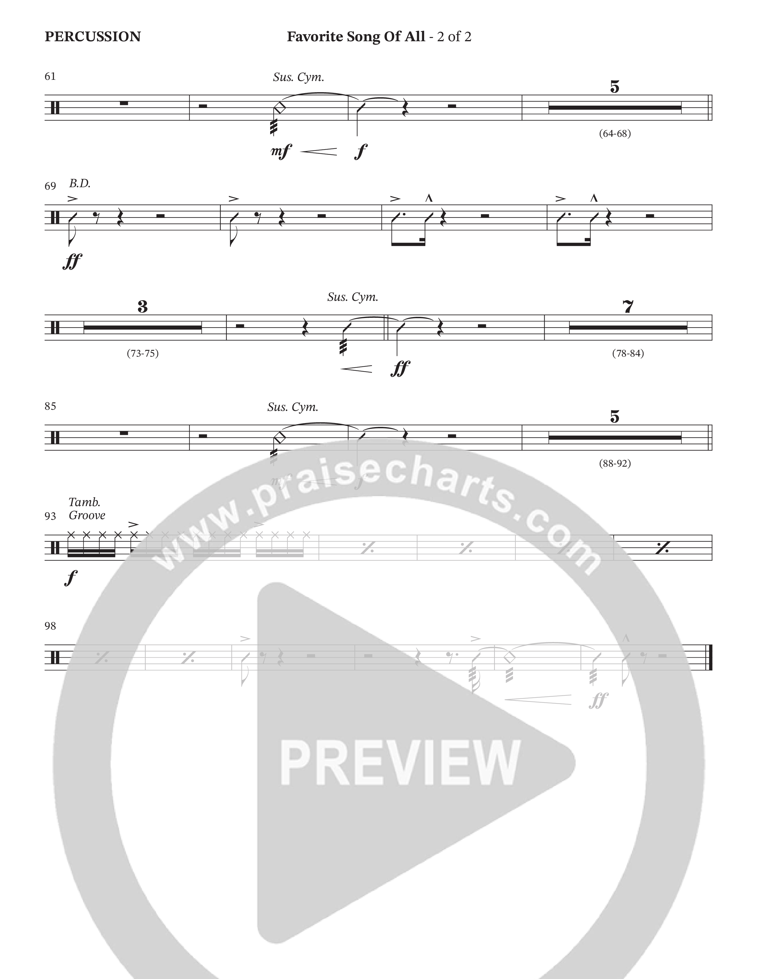 Favorite Song Of All (Choral Anthem SATB) Percussion (The Brooklyn Tabernacle Choir / Arr. Carol Cymbala / Orch. David Hamilton)