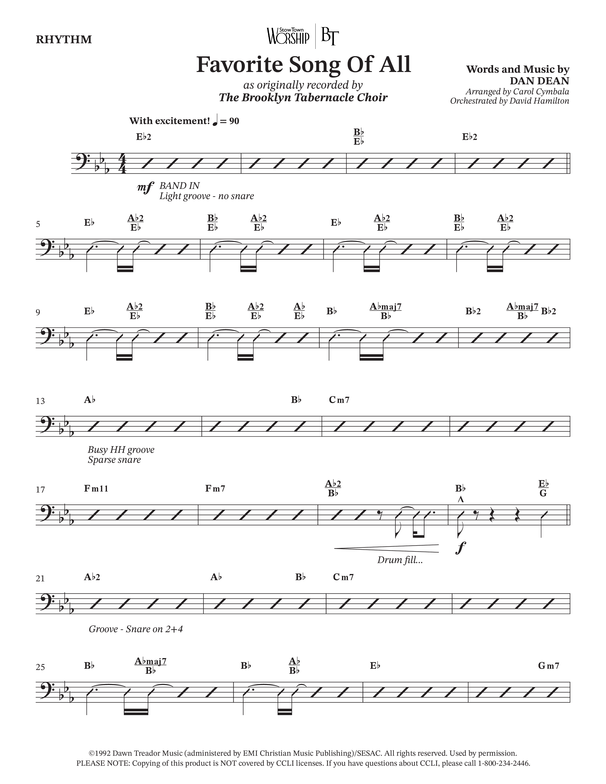 Favorite Song Of All (Choral Anthem SATB) Rhythm Chart (The Brooklyn Tabernacle Choir / Arr. Carol Cymbala / Orch. David Hamilton)