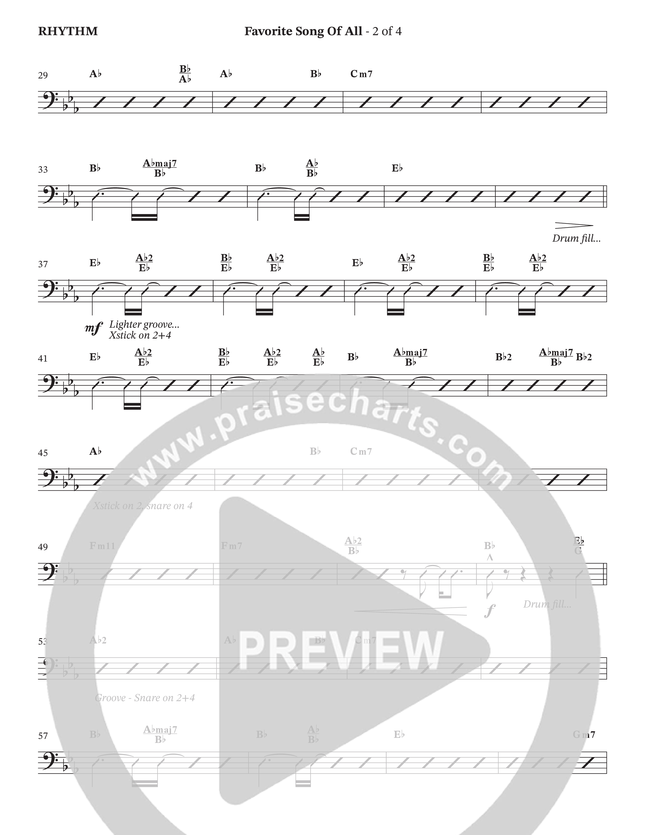 Favorite Song Of All (Choral Anthem SATB) Rhythm Chart (The Brooklyn Tabernacle Choir / Arr. Carol Cymbala / Orch. David Hamilton)