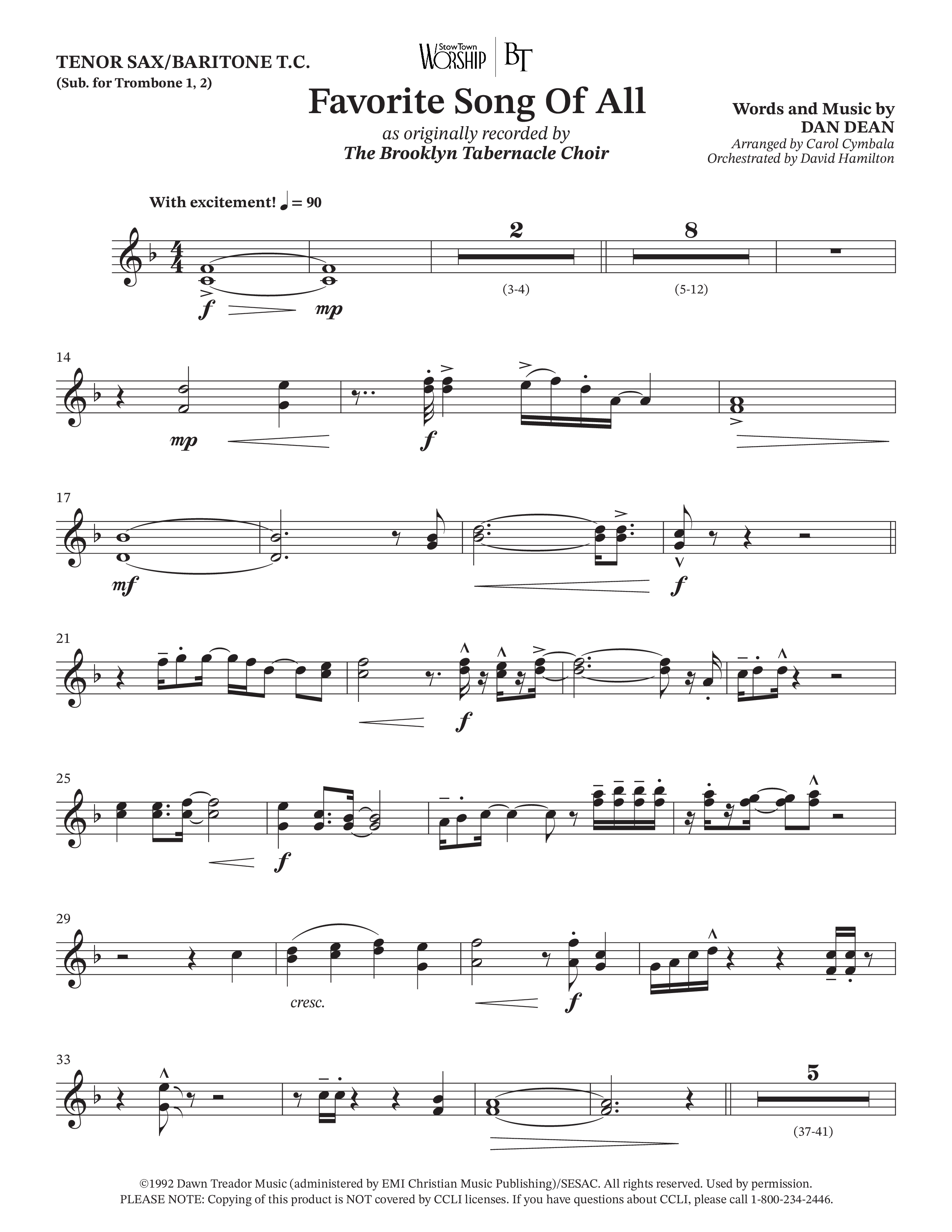 Favorite Song Of All (Choral Anthem SATB) Tenor Sax/Baritone T.C. (The Brooklyn Tabernacle Choir / Arr. Carol Cymbala / Orch. David Hamilton)