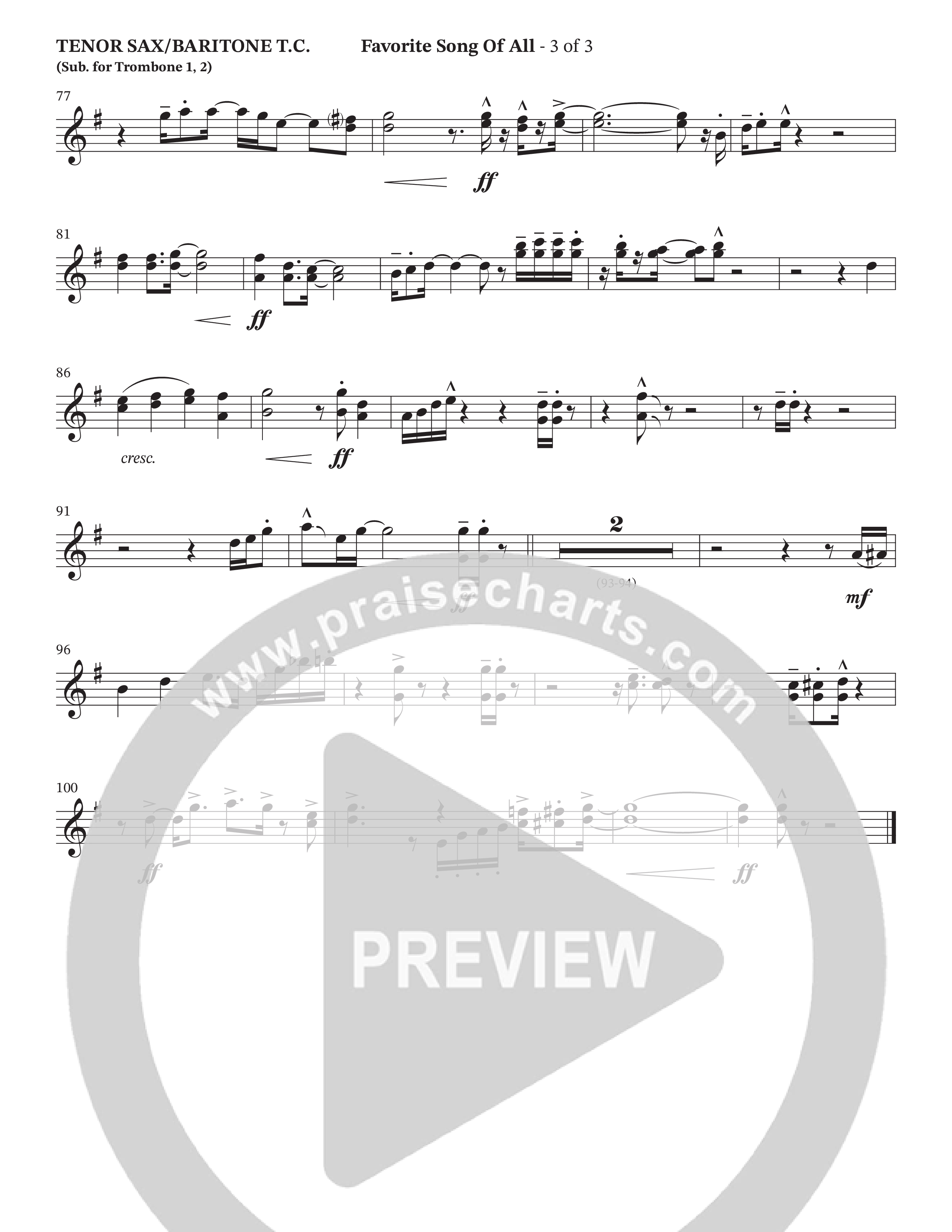 Favorite Song Of All (Choral Anthem SATB) Tenor Sax/Baritone T.C. (The Brooklyn Tabernacle Choir / Arr. Carol Cymbala / Orch. David Hamilton)