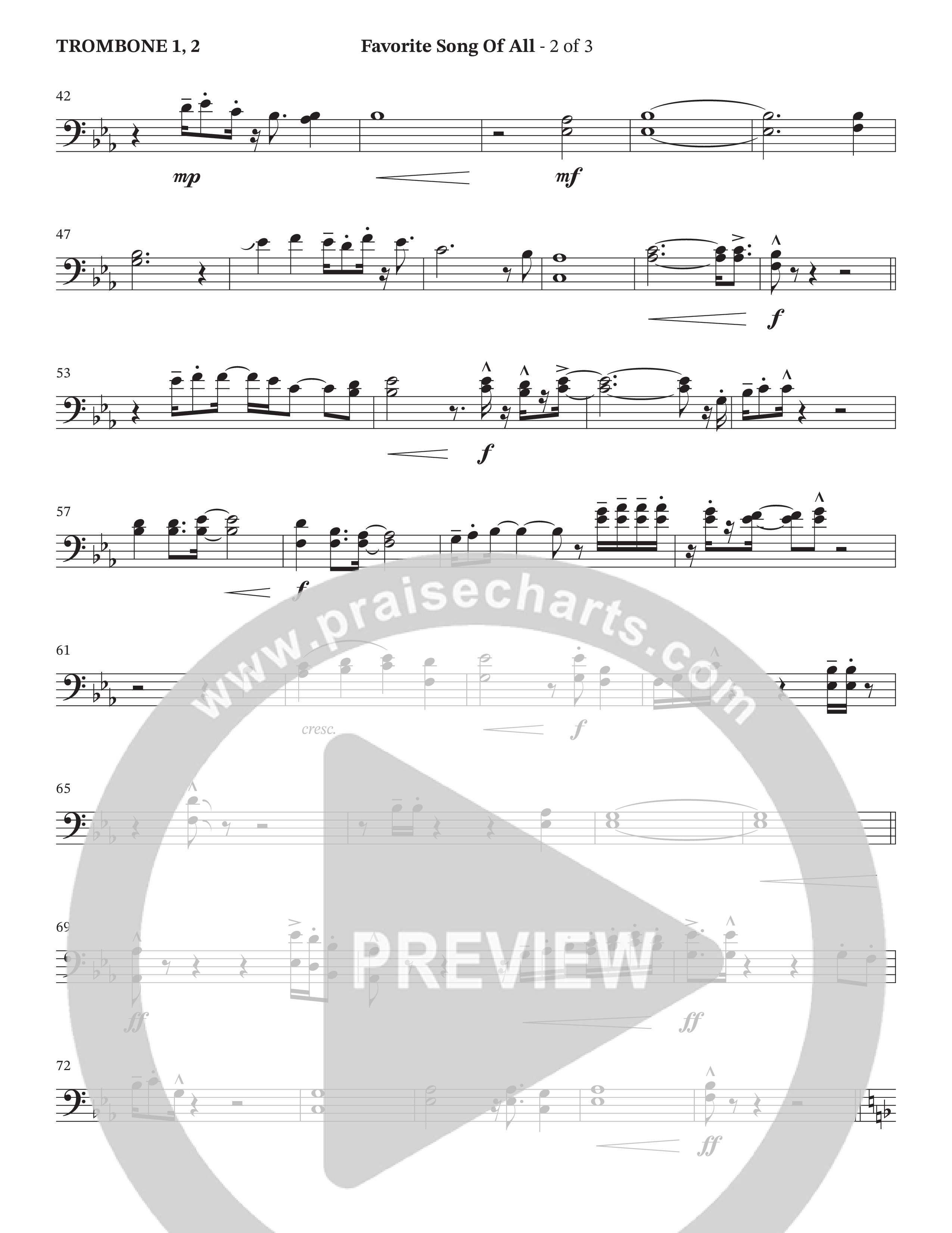 Favorite Song Of All (Choral Anthem SATB) Trombone 1/2 (The Brooklyn Tabernacle Choir / Arr. Carol Cymbala / Orch. David Hamilton)