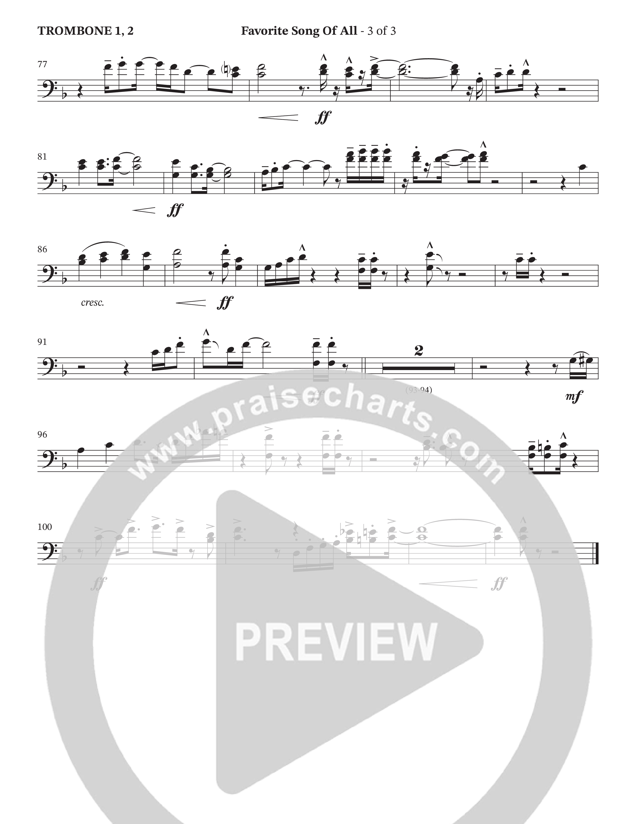 Favorite Song Of All (Choral Anthem SATB) Trombone 1/2 (The Brooklyn Tabernacle Choir / Arr. Carol Cymbala / Orch. David Hamilton)