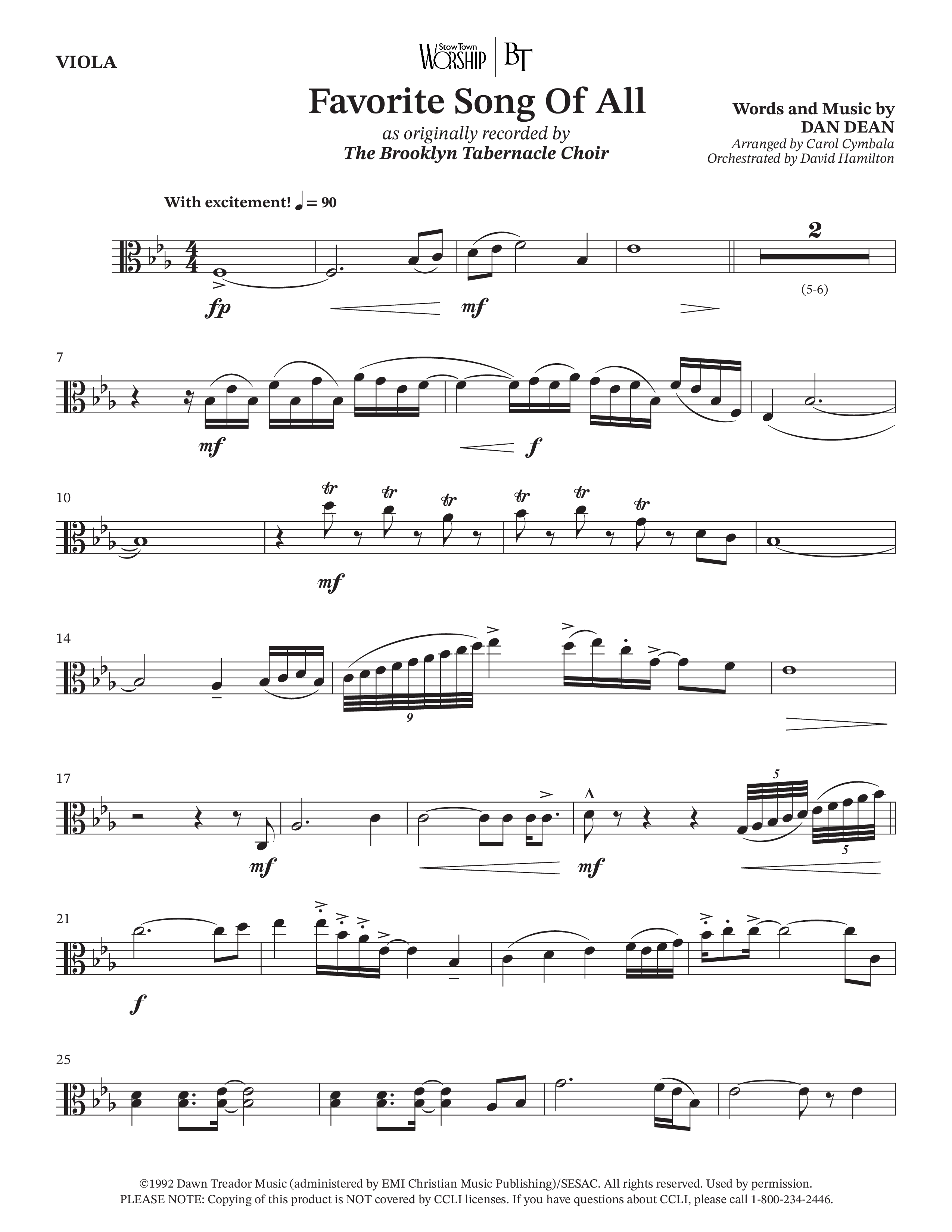 Favorite Song Of All (Choral Anthem SATB) Viola (The Brooklyn Tabernacle Choir / Arr. Carol Cymbala / Orch. David Hamilton)