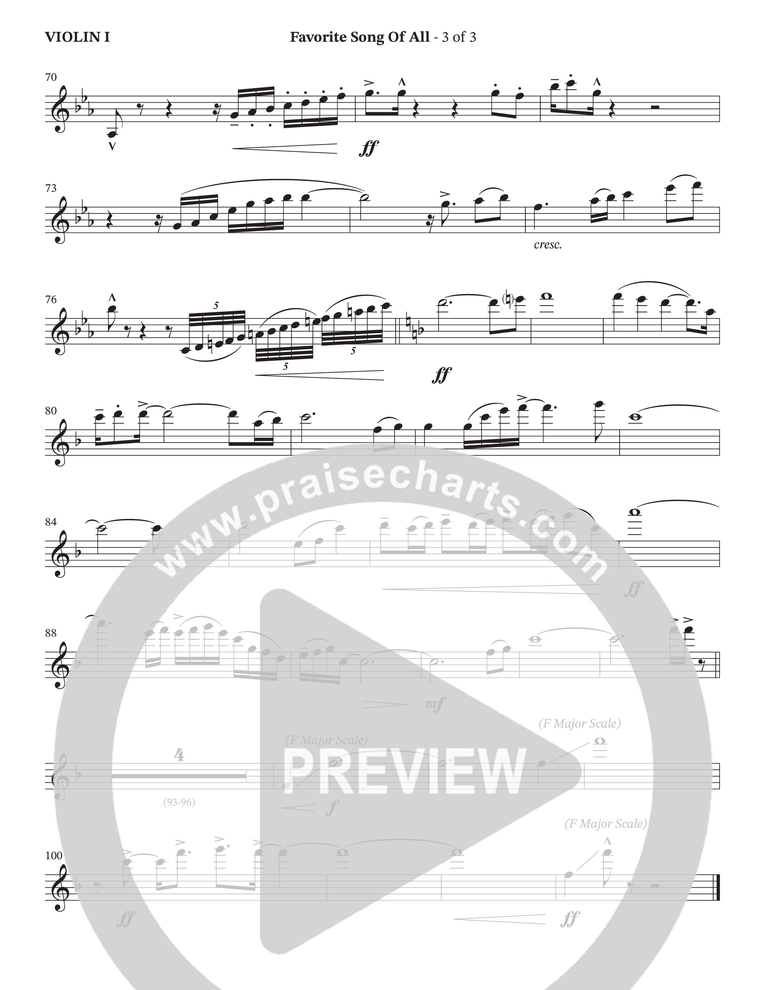 Favorite Song Of All (Choral Anthem SATB) Violin 1 (The Brooklyn Tabernacle Choir / Arr. Carol Cymbala / Orch. David Hamilton)
