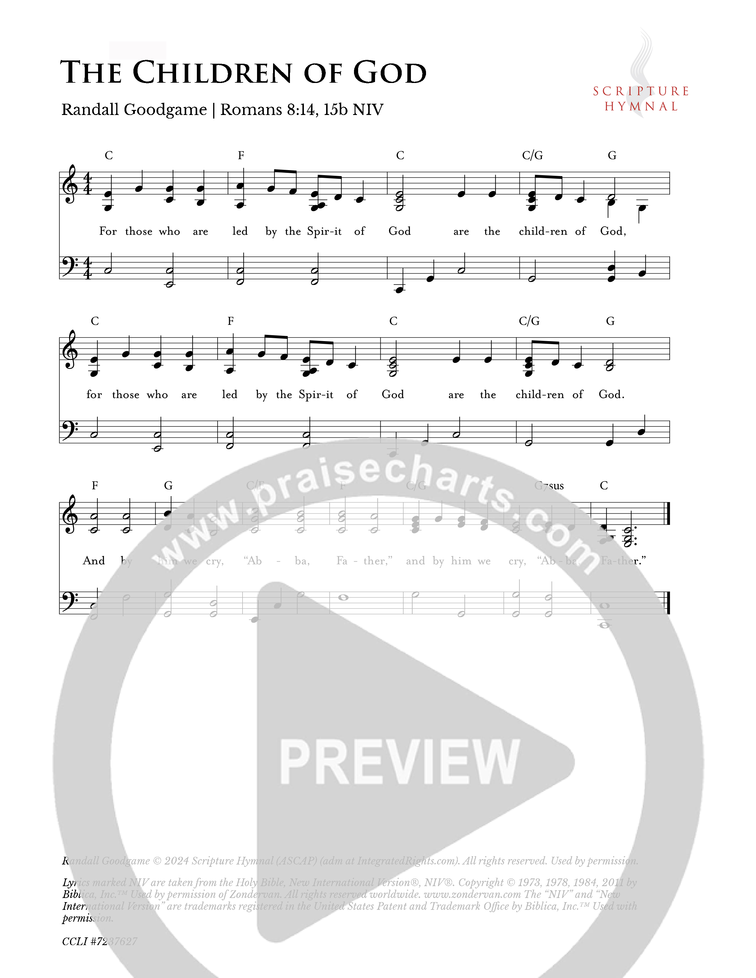 The Children of God Lead Sheet Melody (Scripture Hymnal)