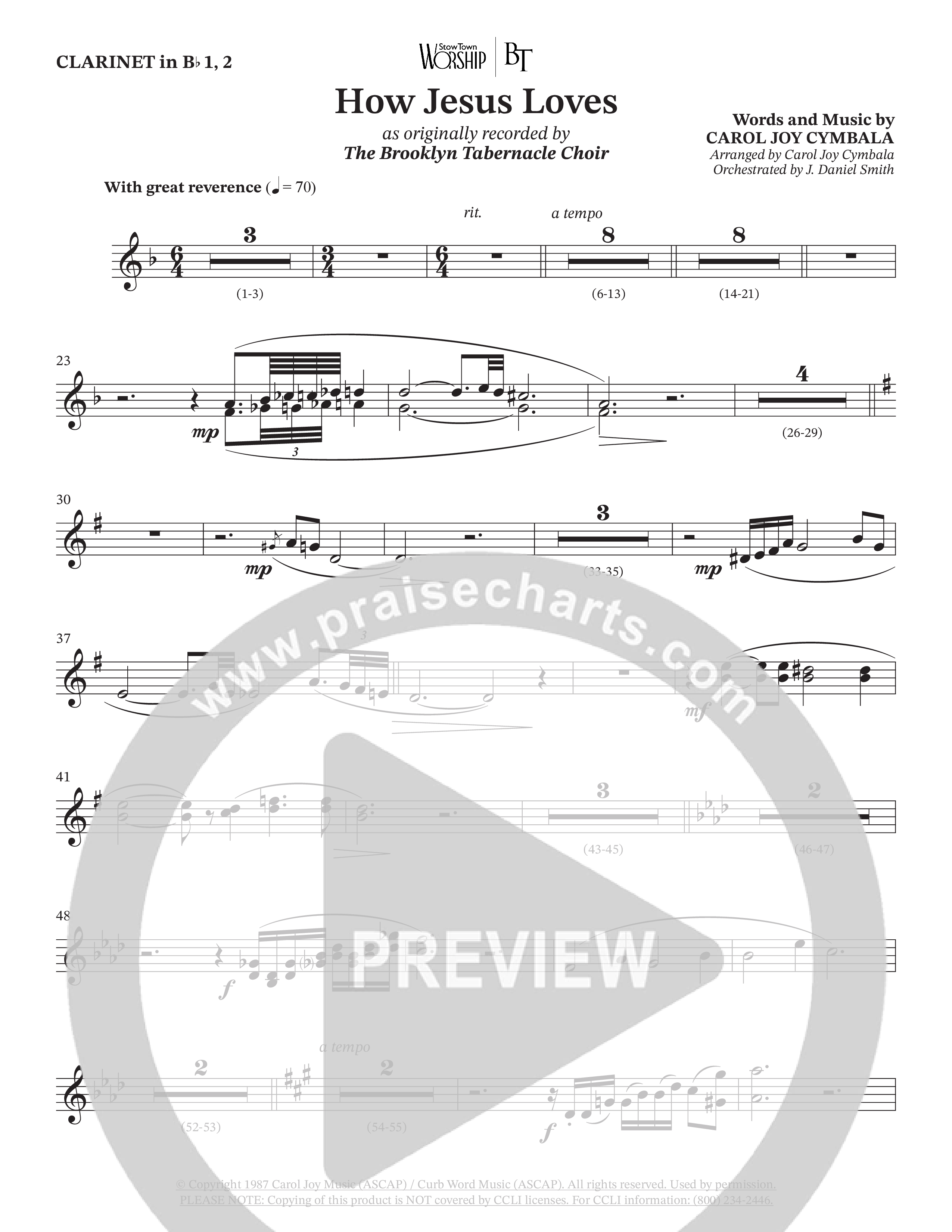 How Jesus Loves (Choral Anthem SATB) Clarinet 1/2 (The Brooklyn Tabernacle Choir / TaRanda Greene / Arr. Carol Cymbala / Orch. J. Daniel Smith)