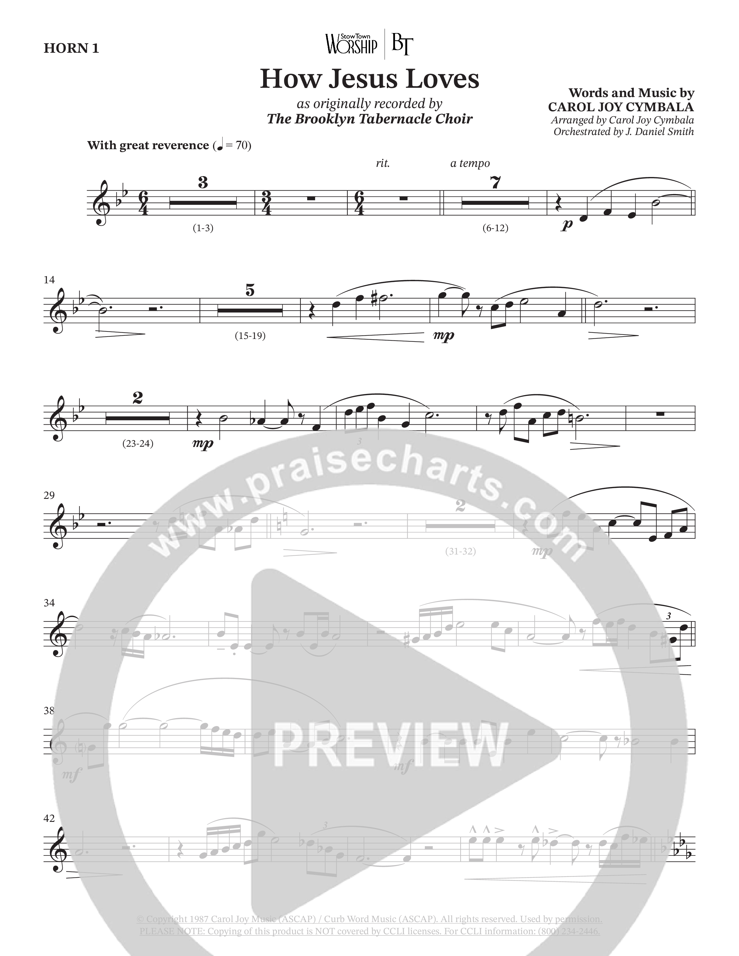 How Jesus Loves (Choral Anthem SATB) French Horn 1 (The Brooklyn Tabernacle Choir / TaRanda Greene / Arr. Carol Cymbala / Orch. J. Daniel Smith)