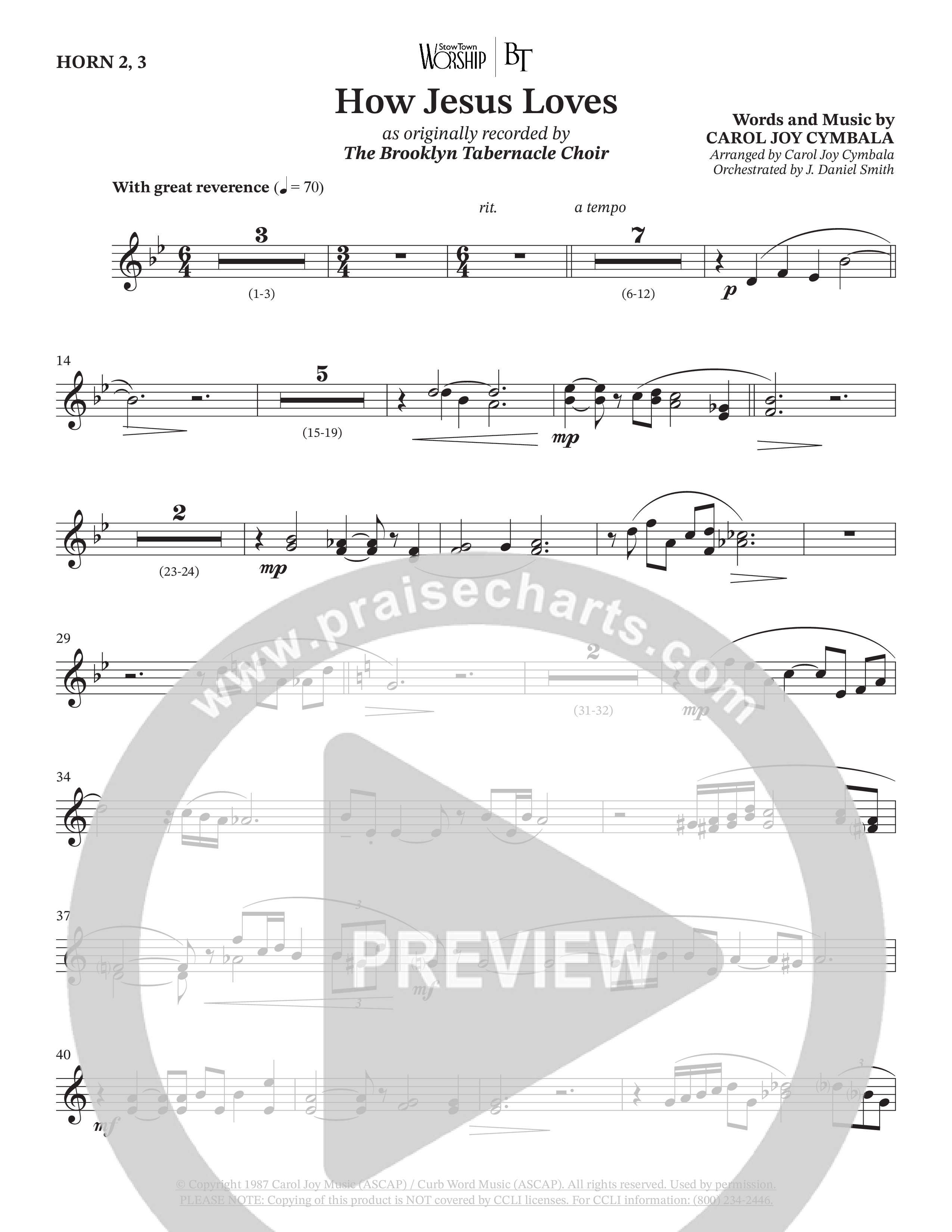 How Jesus Loves (Choral Anthem SATB) French Horn 3 (The Brooklyn Tabernacle Choir / TaRanda Greene / Arr. Carol Cymbala / Orch. J. Daniel Smith)