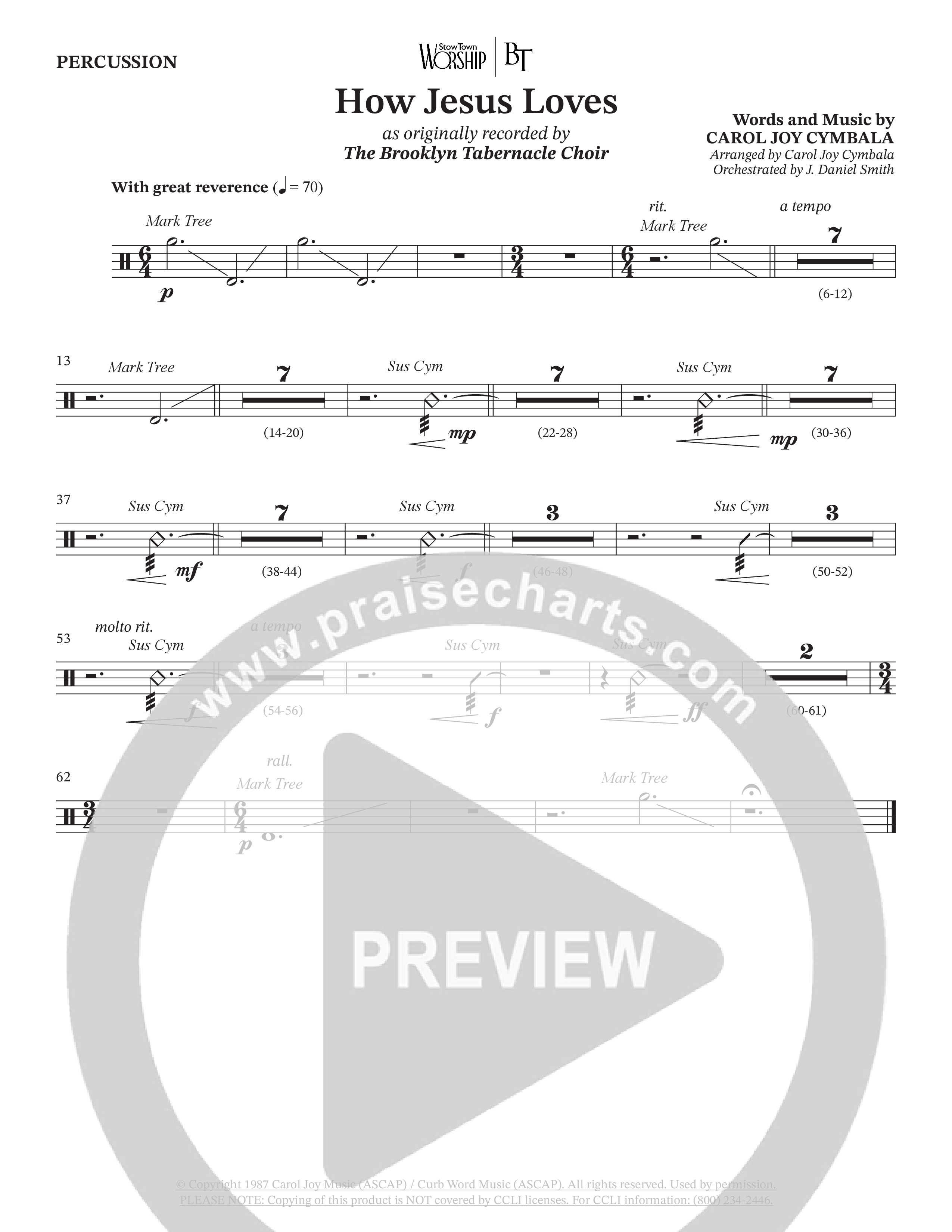 How Jesus Loves (Choral Anthem SATB) Percussion (The Brooklyn Tabernacle Choir / TaRanda Greene / Arr. Carol Cymbala / Orch. J. Daniel Smith)