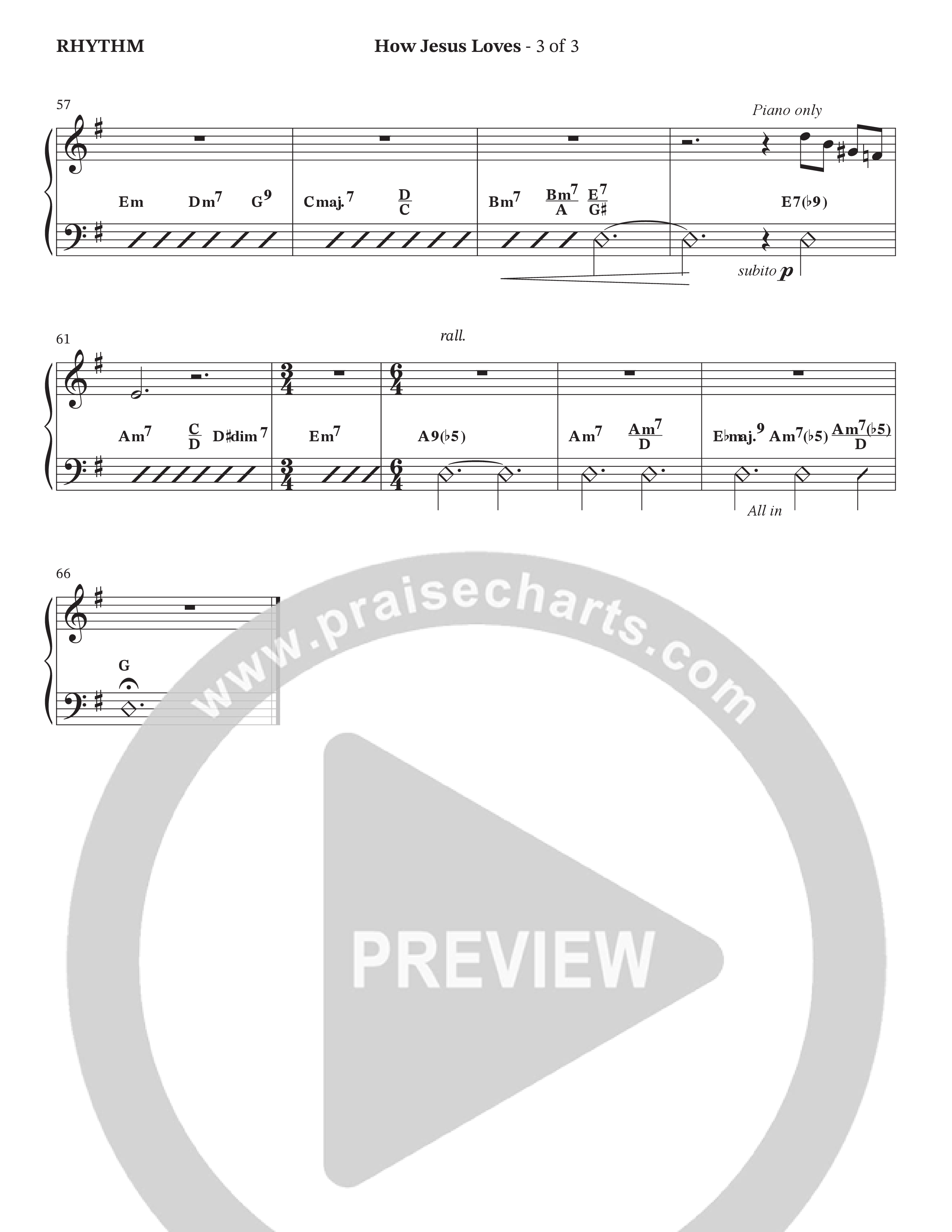 How Jesus Loves (Choral Anthem SATB) Rhythm Chart (The Brooklyn Tabernacle Choir / TaRanda Greene / Arr. Carol Cymbala / Orch. J. Daniel Smith)