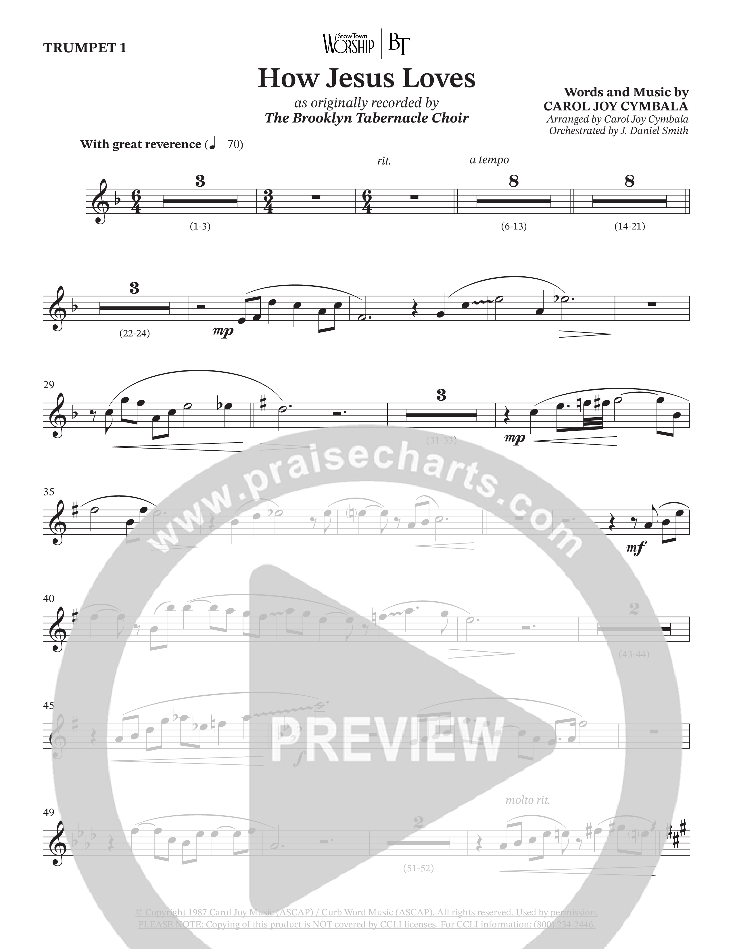 How Jesus Loves (Choral Anthem SATB) Trumpet 1 (The Brooklyn Tabernacle Choir / TaRanda Greene / Arr. Carol Cymbala / Orch. J. Daniel Smith)