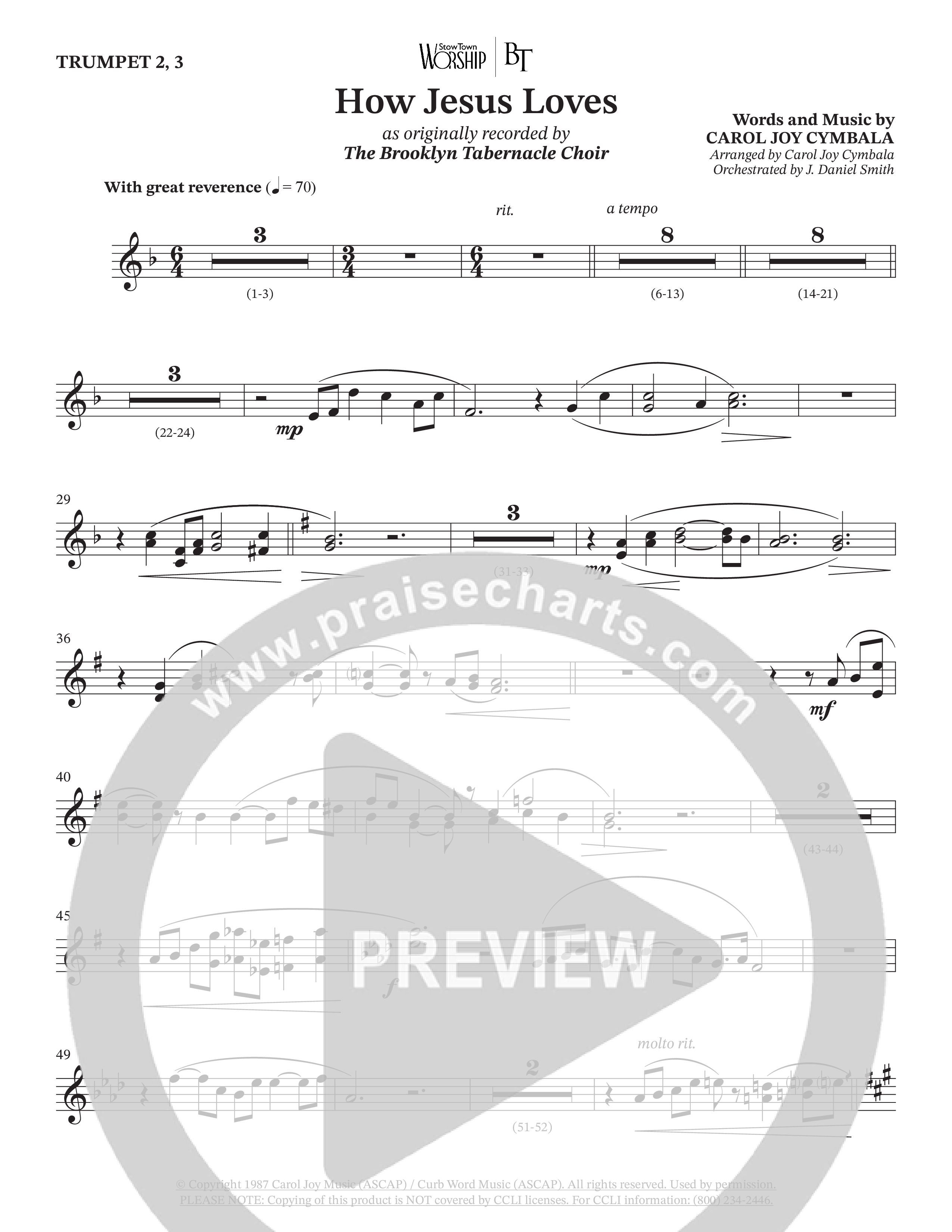 How Jesus Loves (Choral Anthem SATB) Trumpet 2/3 (The Brooklyn Tabernacle Choir / TaRanda Greene / Arr. Carol Cymbala / Orch. J. Daniel Smith)