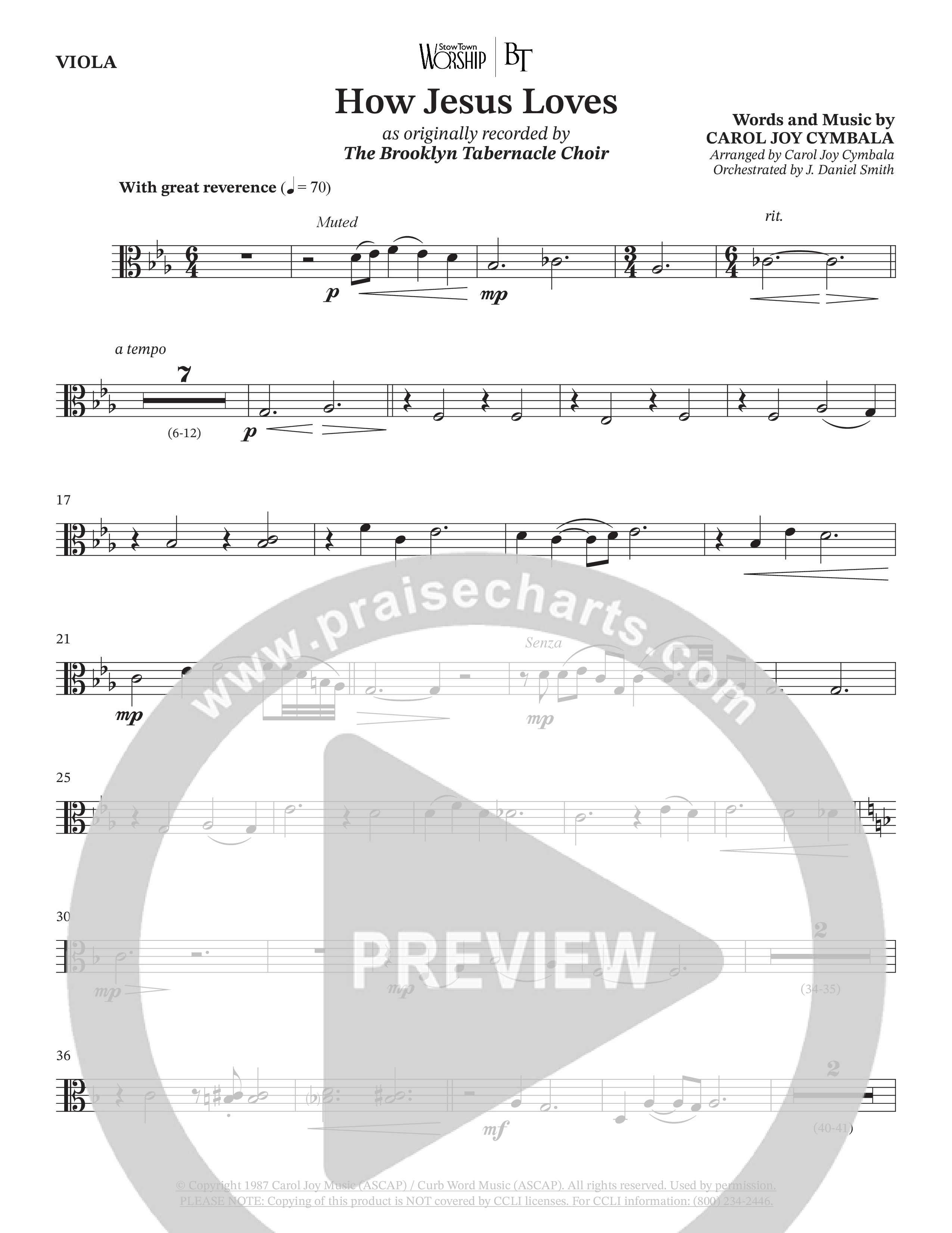 How Jesus Loves (Choral Anthem SATB) Viola (The Brooklyn Tabernacle Choir / TaRanda Greene / Arr. Carol Cymbala / Orch. J. Daniel Smith)