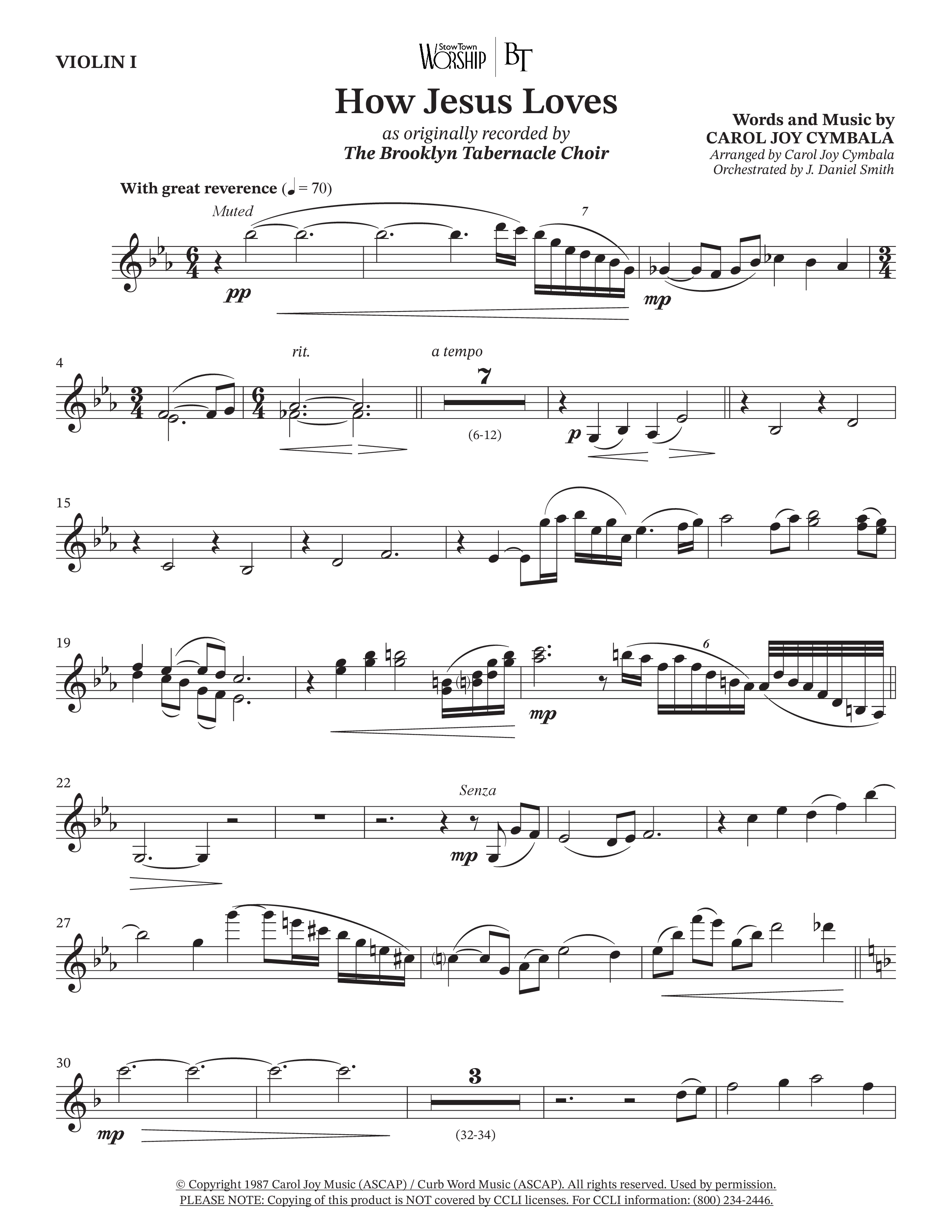How Jesus Loves (Choral Anthem SATB) Violin 1 (The Brooklyn Tabernacle Choir / TaRanda Greene / Arr. Carol Cymbala / Orch. J. Daniel Smith)
