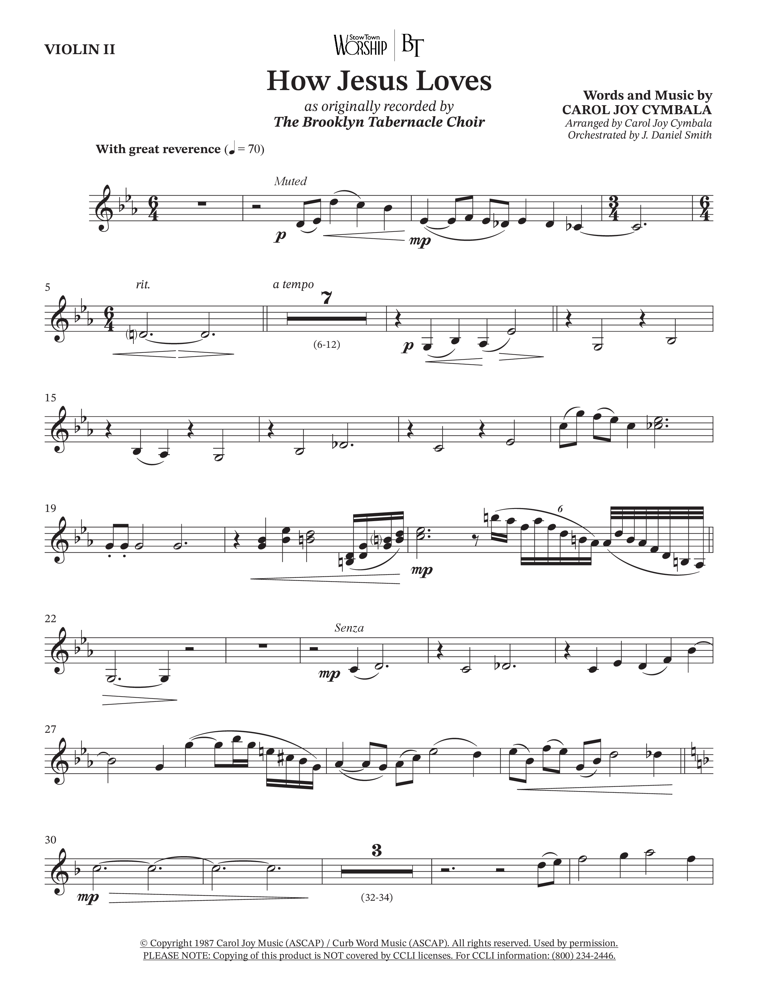 How Jesus Loves (Choral Anthem SATB) Violin 2 (The Brooklyn Tabernacle Choir / TaRanda Greene / Arr. Carol Cymbala / Orch. J. Daniel Smith)