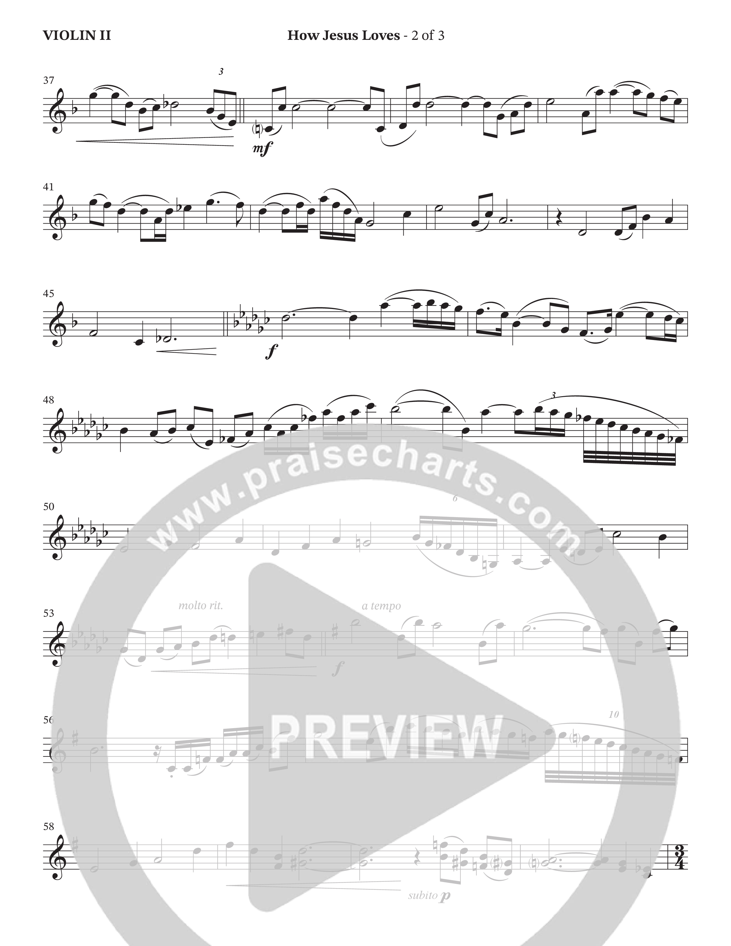 How Jesus Loves (Choral Anthem SATB) Violin 2 (The Brooklyn Tabernacle Choir / TaRanda Greene / Arr. Carol Cymbala / Orch. J. Daniel Smith)