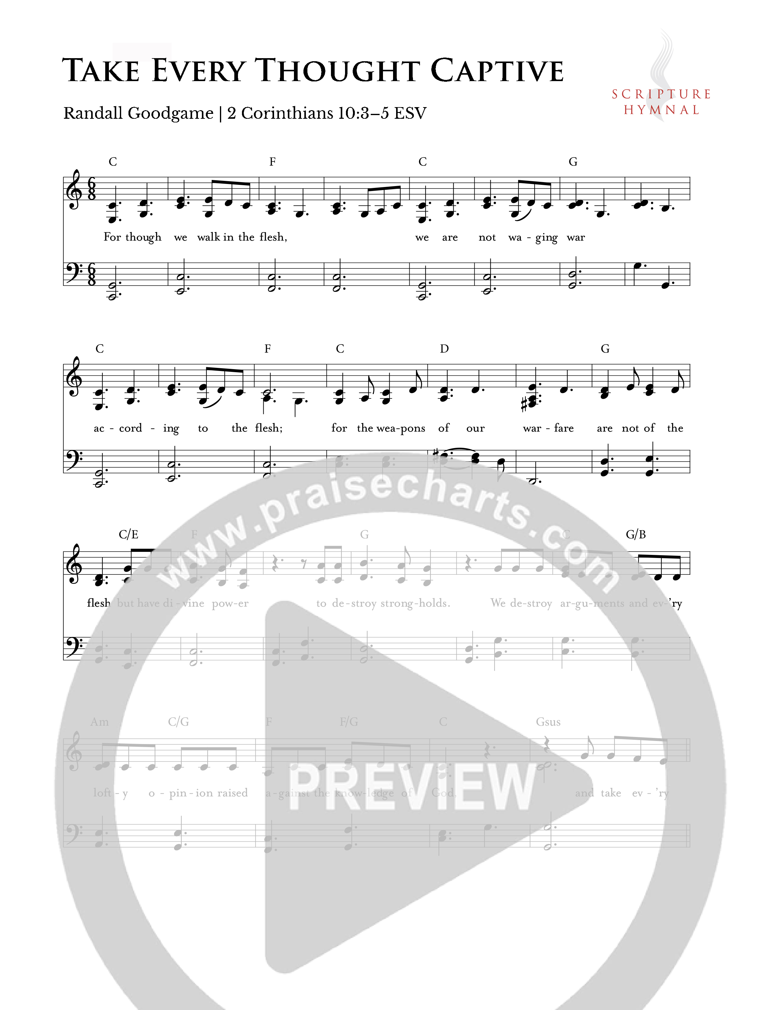 Take Every Thought Captive Lead Sheet Melody (Scripture Hymnal)
