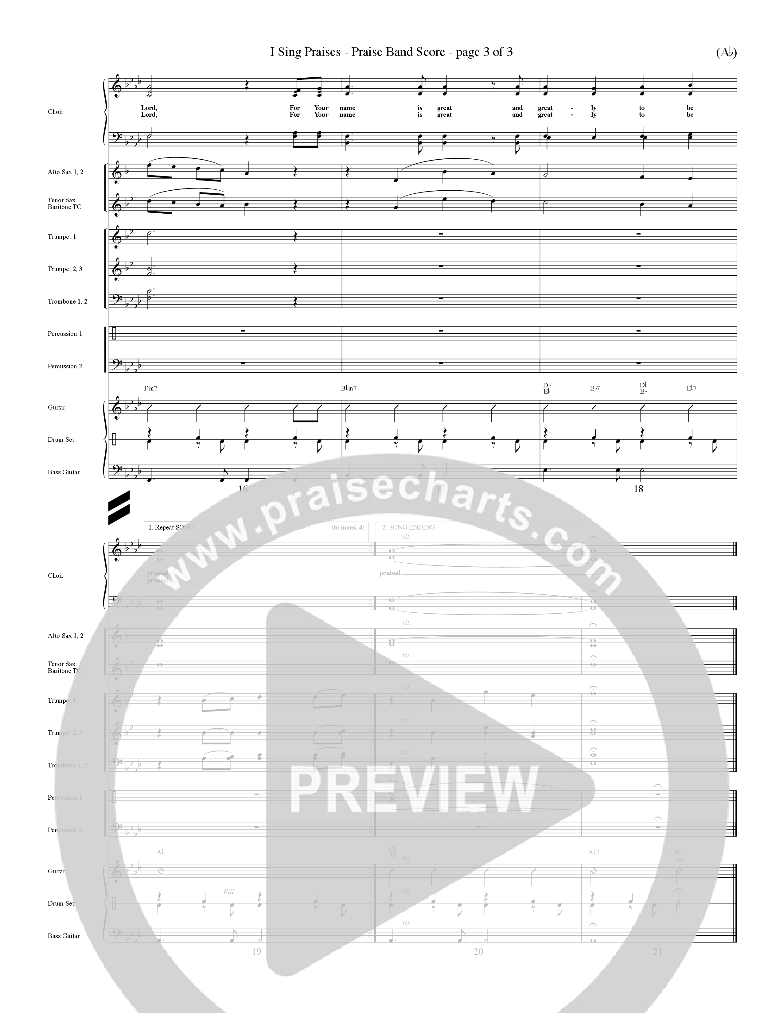 I Sing Praises (Choral Anthem SATB) PraiseBand (incl. Brass) (Word Music Choral / Orch. Don Hart / Orch. Wayne Yankie)