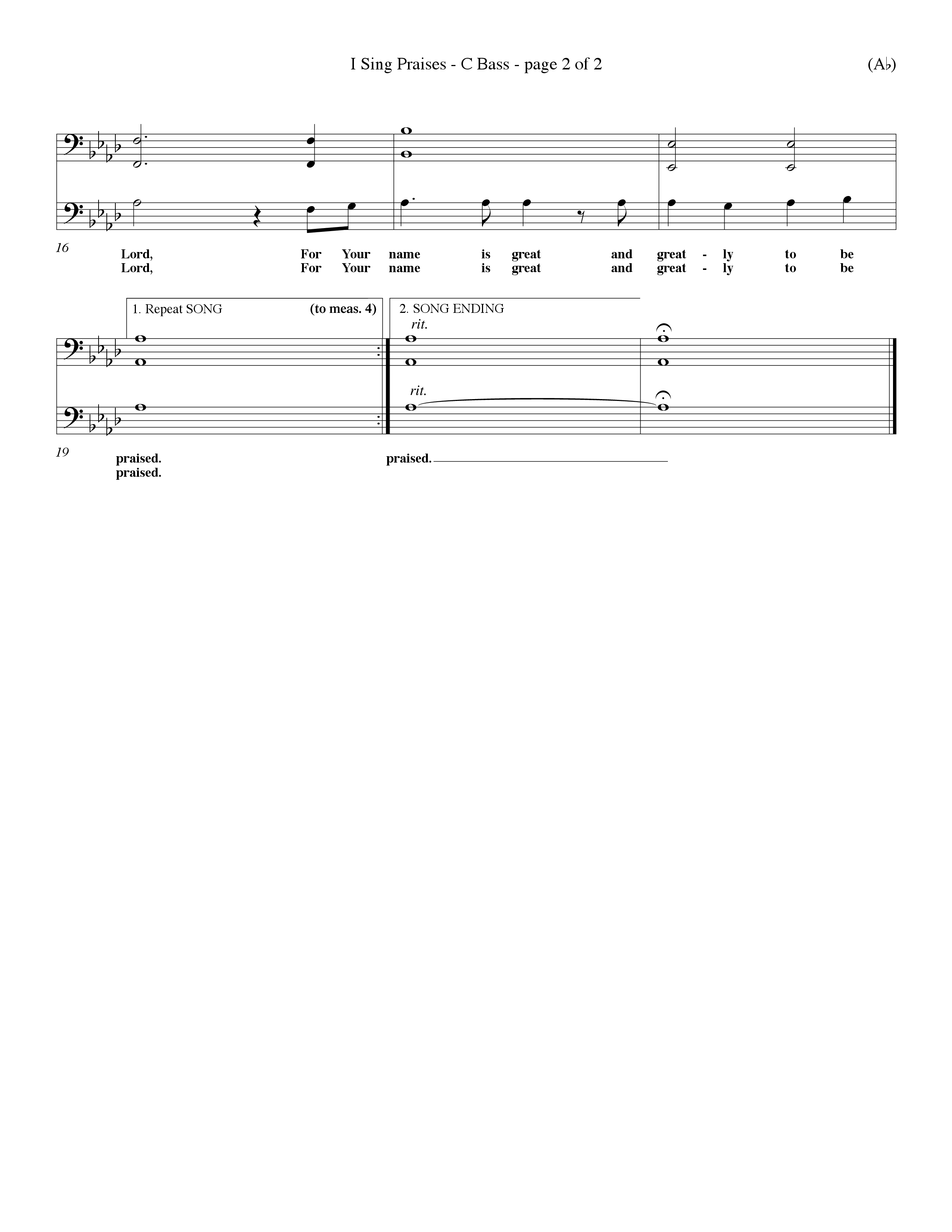 I Sing Praises (Choral Anthem SATB) Contrabass (Word Music Choral / Orch. Don Hart / Orch. Wayne Yankie)