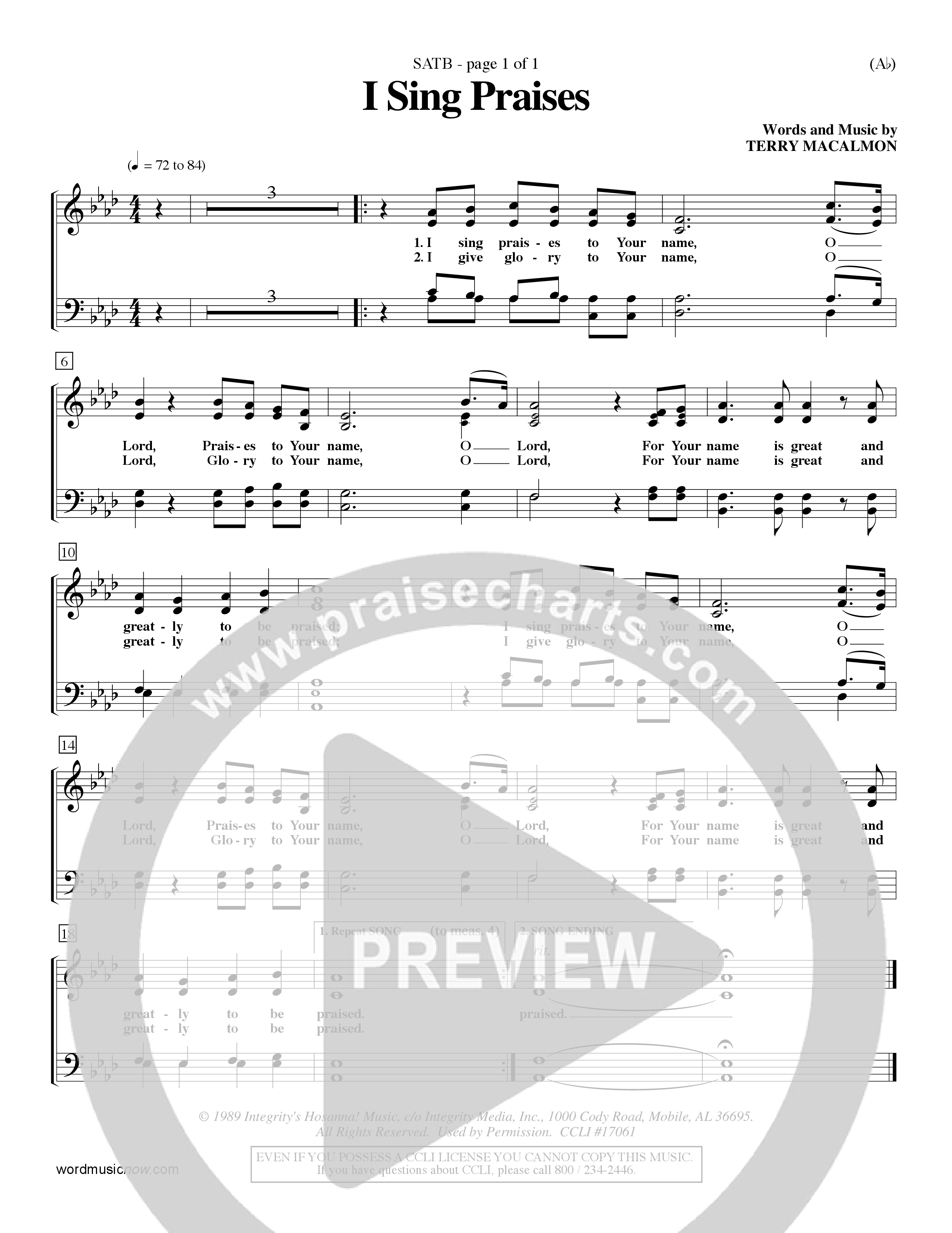 I Sing Praises (Choral Anthem SATB) Keyboard/Vocal (SATB) (Word Music Choral / Orch. Don Hart / Orch. Wayne Yankie)