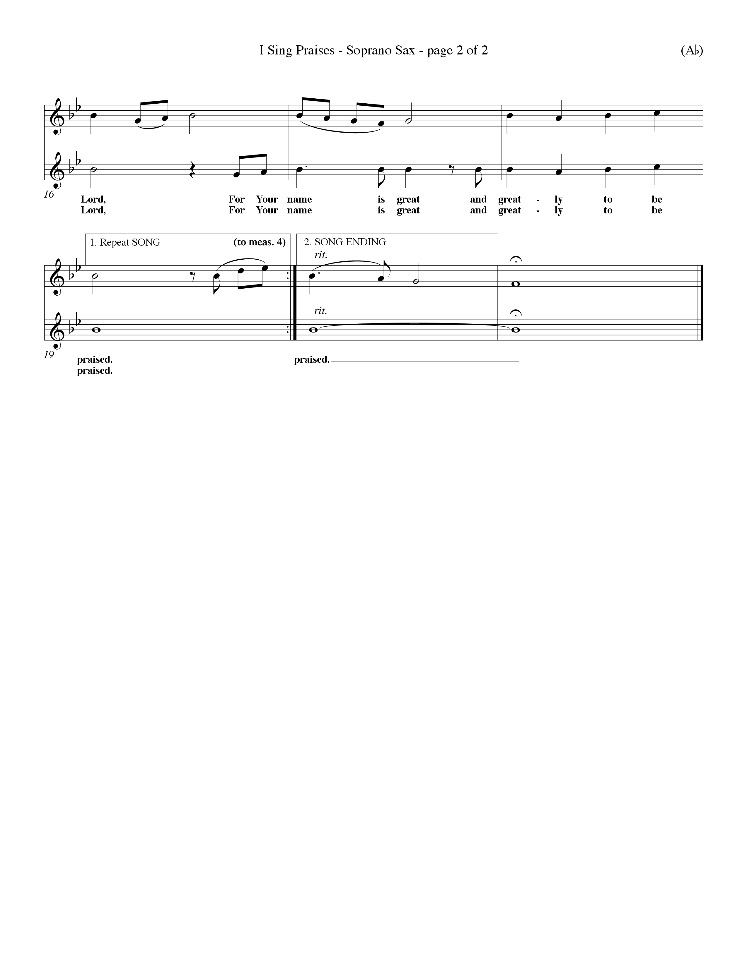 I Sing Praises (Choral Anthem SATB) Saxophone (Word Music Choral / Orch. Don Hart / Orch. Wayne Yankie)