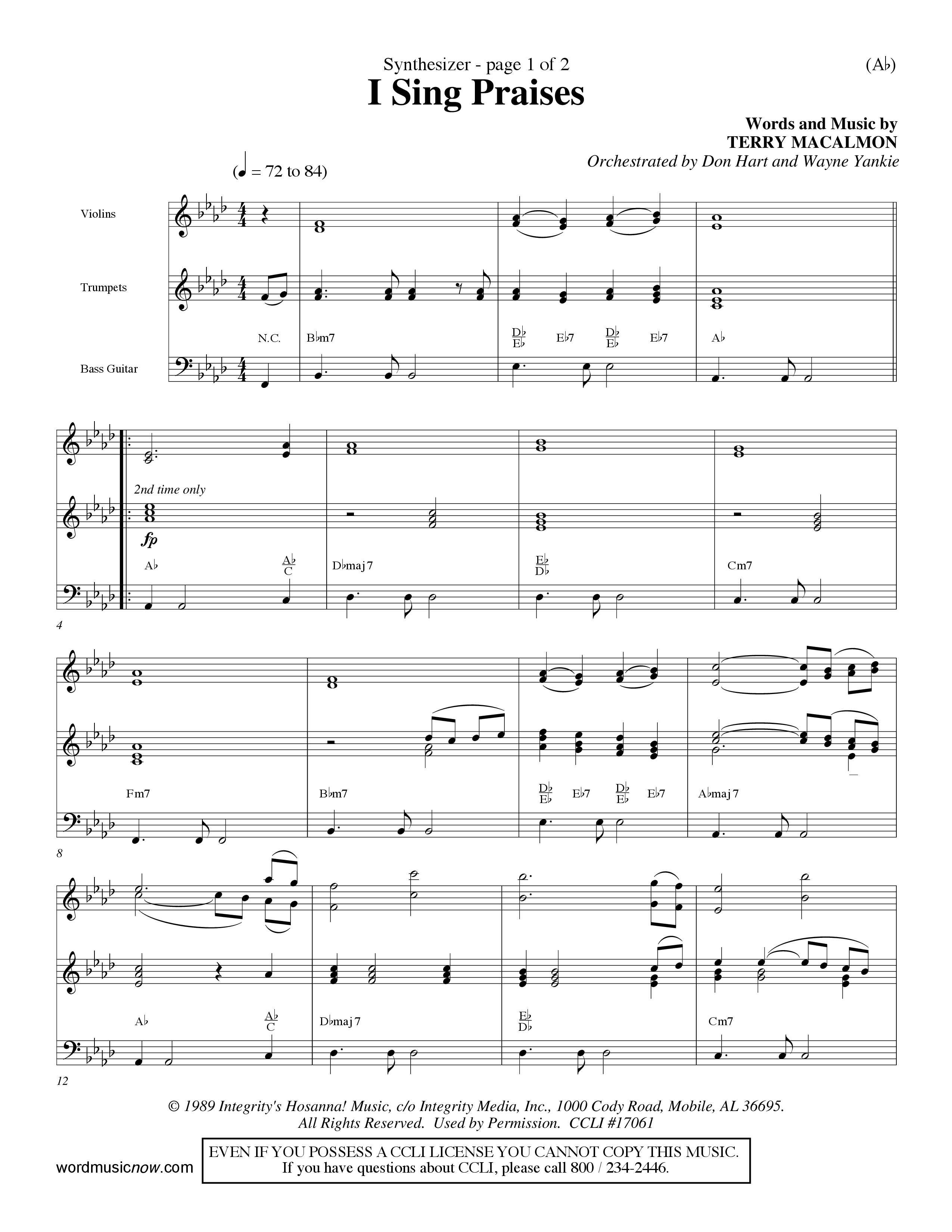 I Sing Praises (Choral Anthem SATB) Synth (Word Music Choral / Orch. Don Hart / Orch. Wayne Yankie)